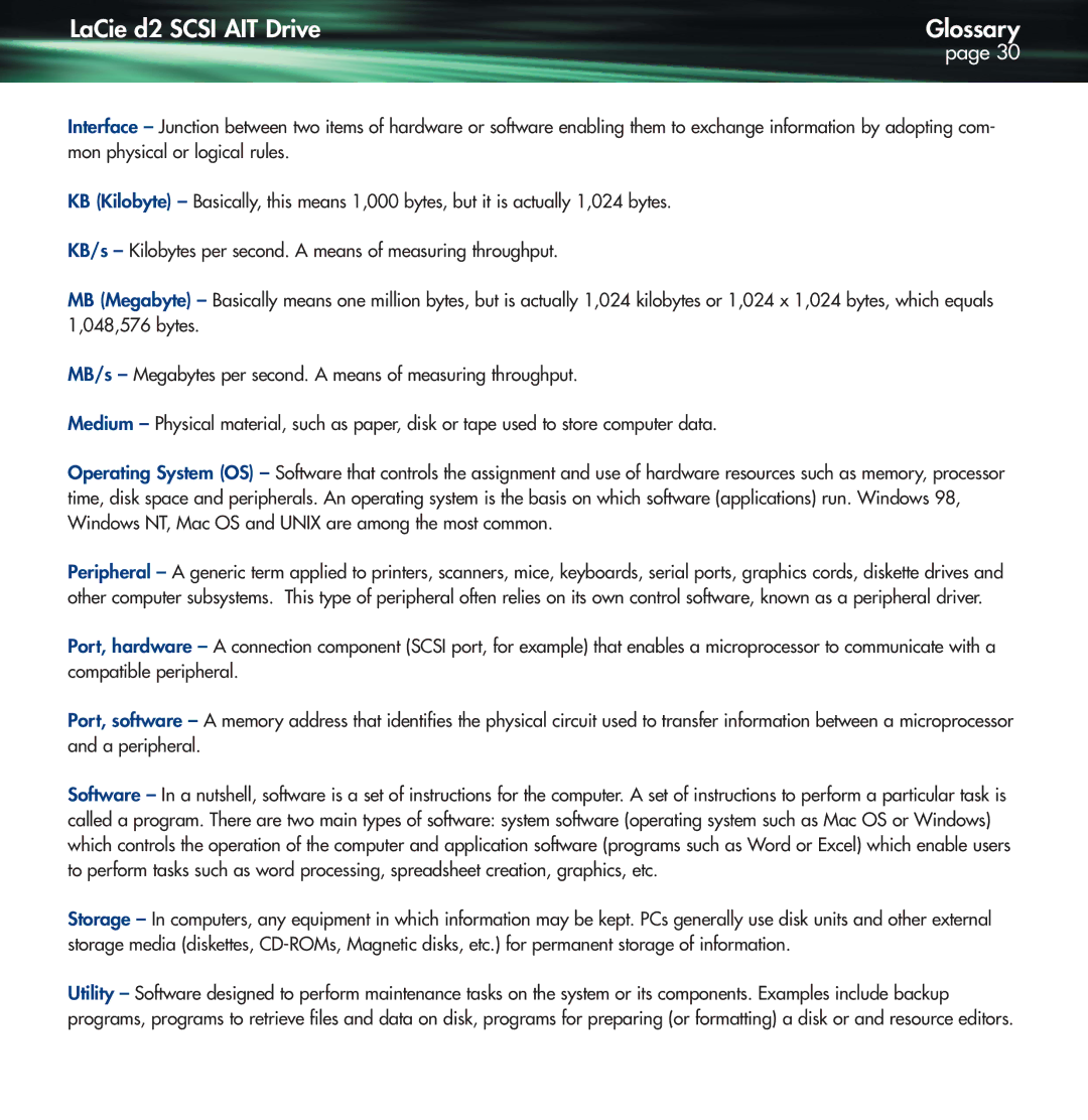 Lennox Hearth D2 warranty LaCie d2 Scsi AIT Drive Glossary 