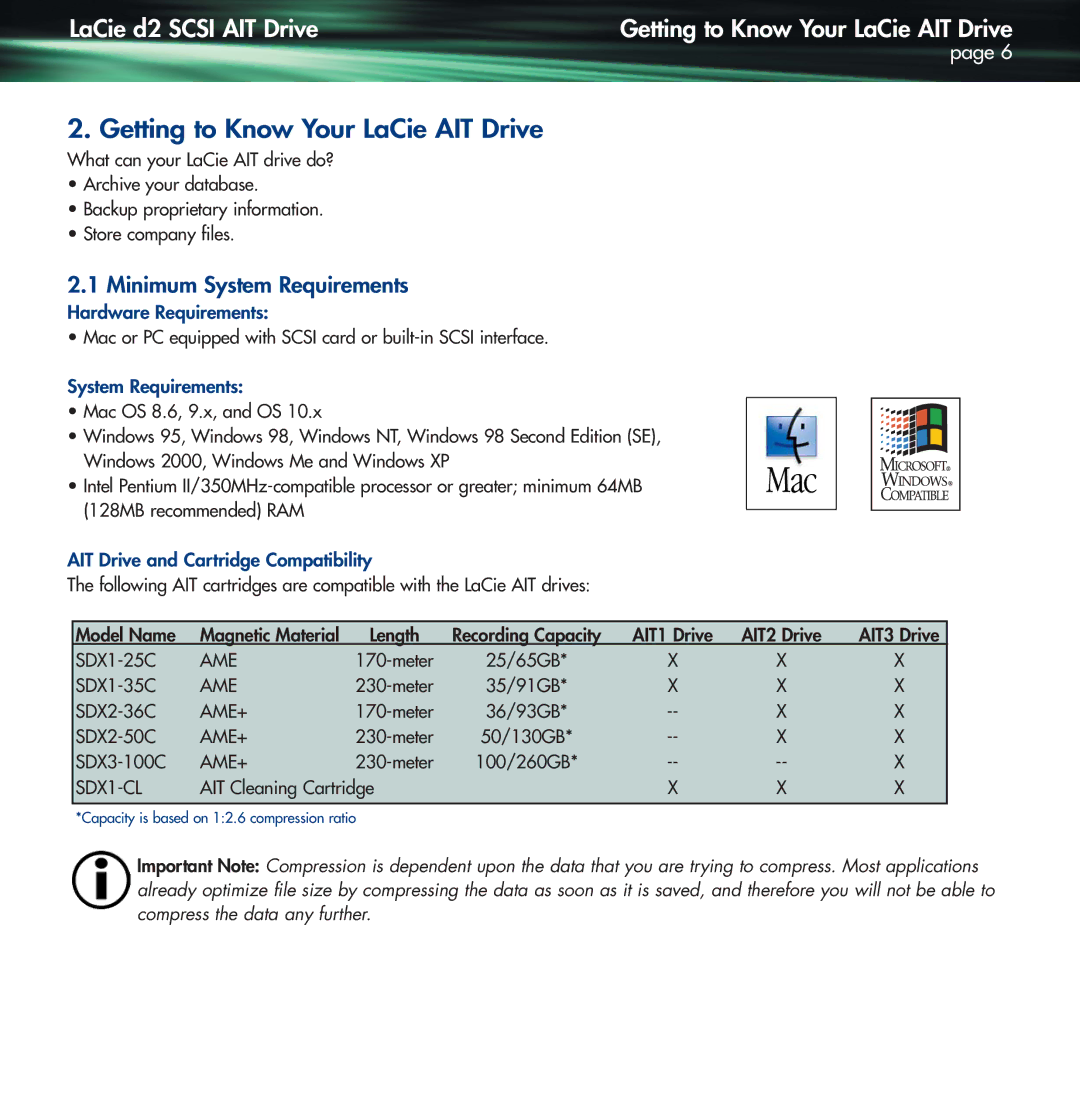 Lennox Hearth D2 warranty Getting to Know Your LaCie AIT Drive, Minimum System Requirements 