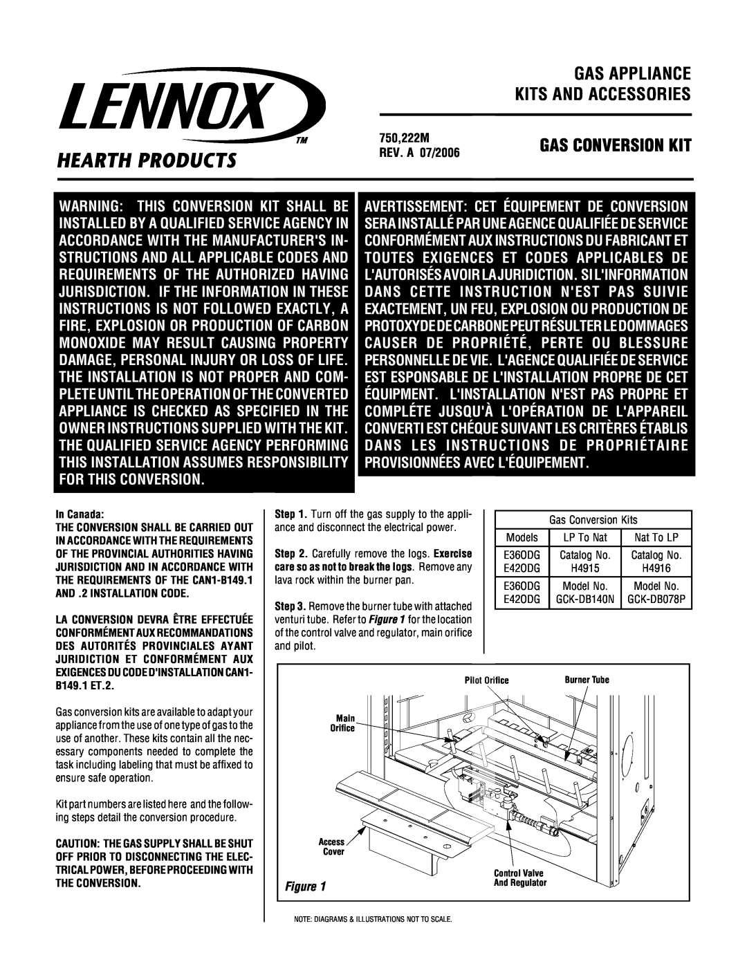 Lennox Hearth E36ODG, E42ODG manual In Canada, AND .2 INSTALLATION CODE, EXIGENCES DU CODE DINSTALLATION CAN1- B149.1 ET.2 