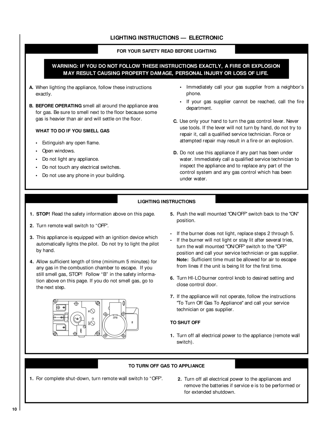 Lennox Hearth E42ODGNE-H, E36ODGPE-H, E42ODGPE-H, E36ODGNE-H manual Lighting Instructions Electronic 