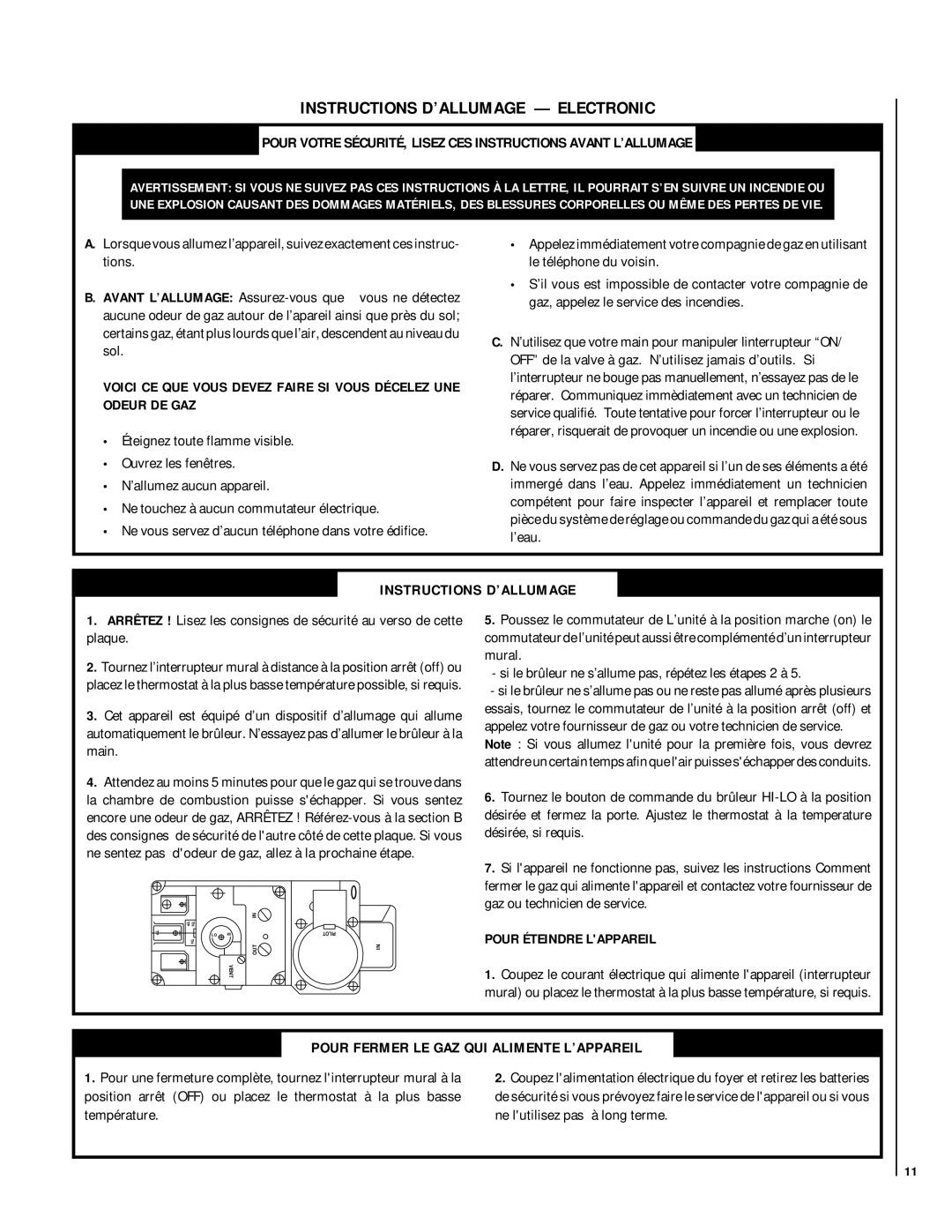 Lennox Hearth E36ODGPE-H, E42ODGNE-H, E36ODGNE, E42ODGPE-H manual Instructions D’ALLUMAGE Electronic, Pour Éteindre Lappareil 