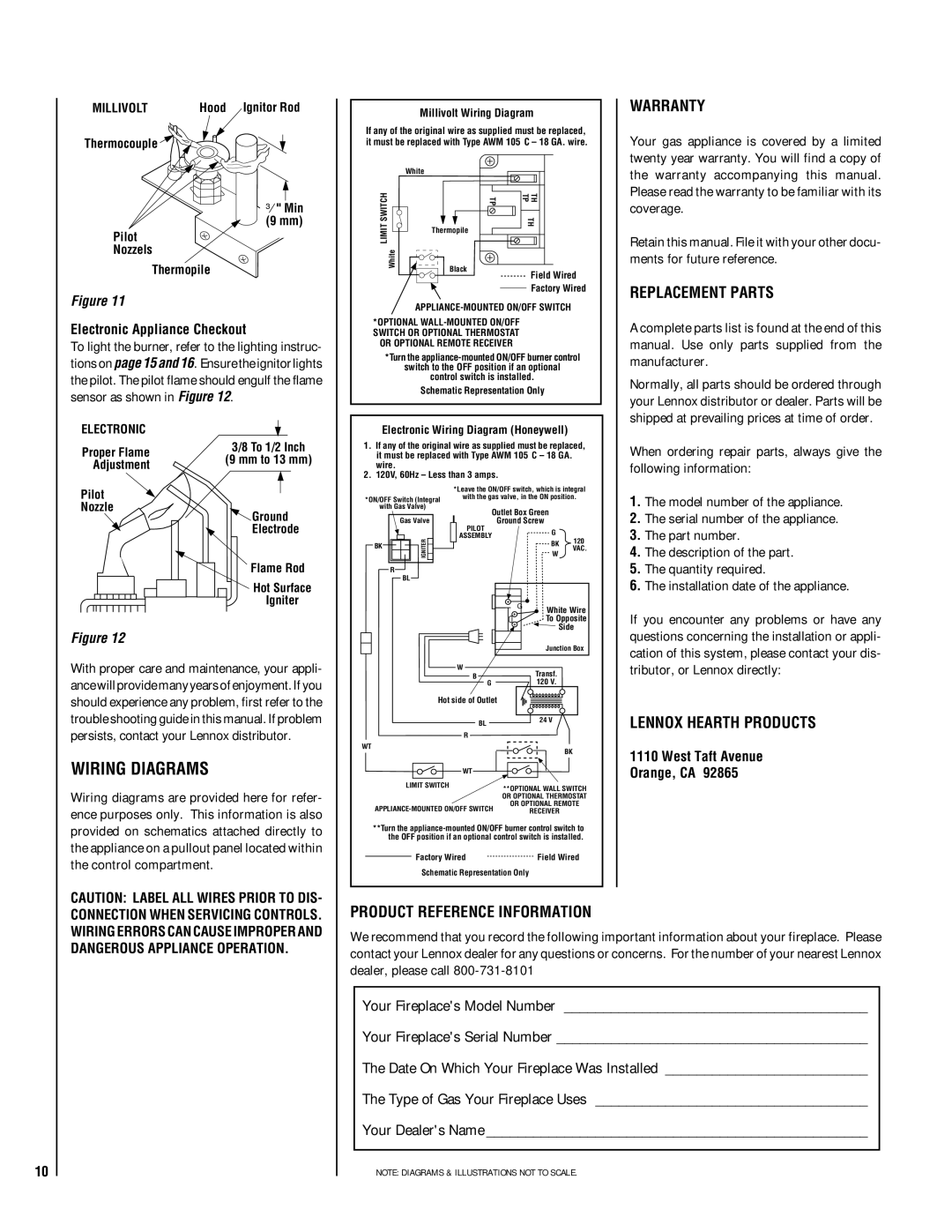 Lennox Hearth EBSTPM-2, EBSTNM-2 manual Warranty, Replacement Parts, Lennox Hearth Products, Product Reference Information 