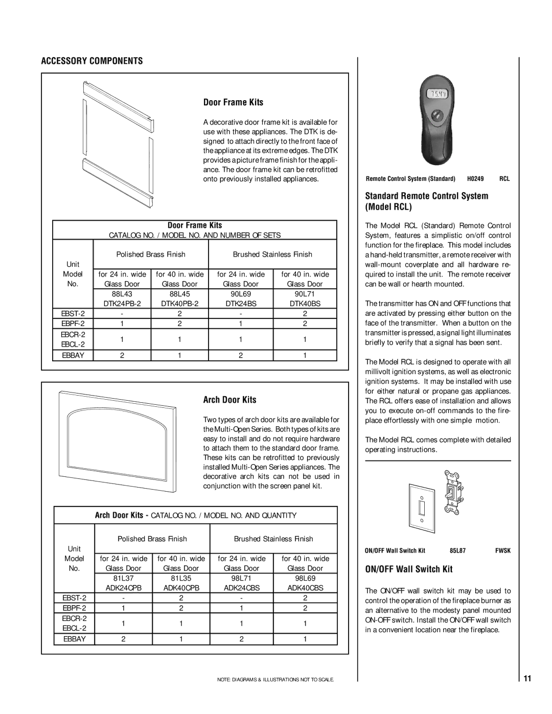 Lennox Hearth EBSTNM-2 Accessory Components, Door Frame Kits, Arch Door Kits, Standard Remote Control System Model RCL 