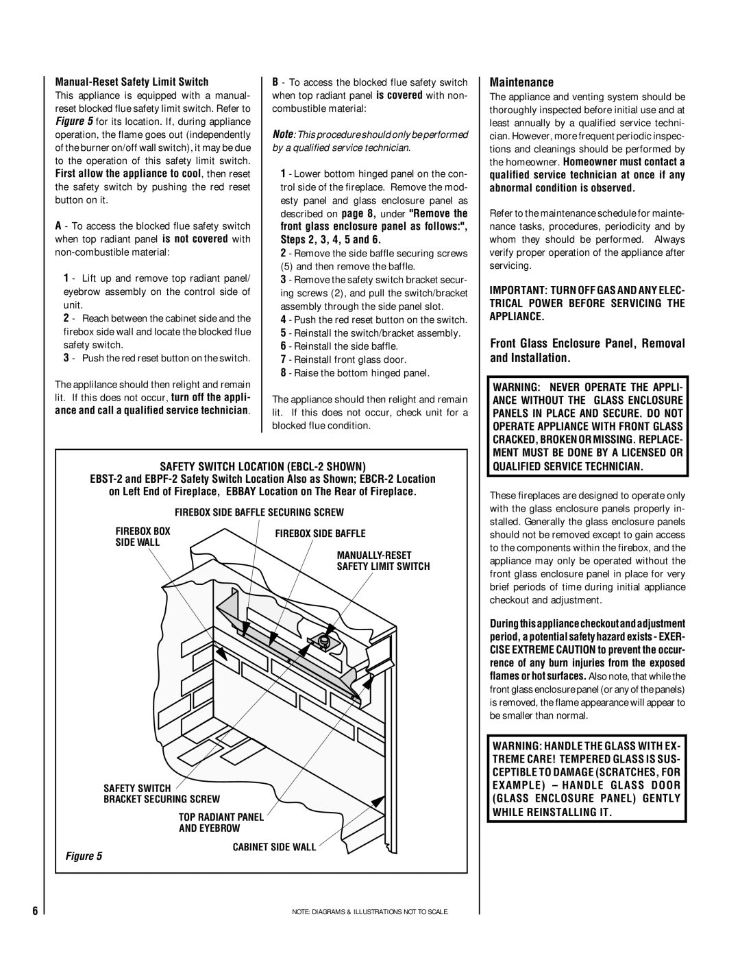 Lennox Hearth EBSTPM-2 Maintenance, Front Glass Enclosure Panel, Removal and Installation, Qualified Service Technician 