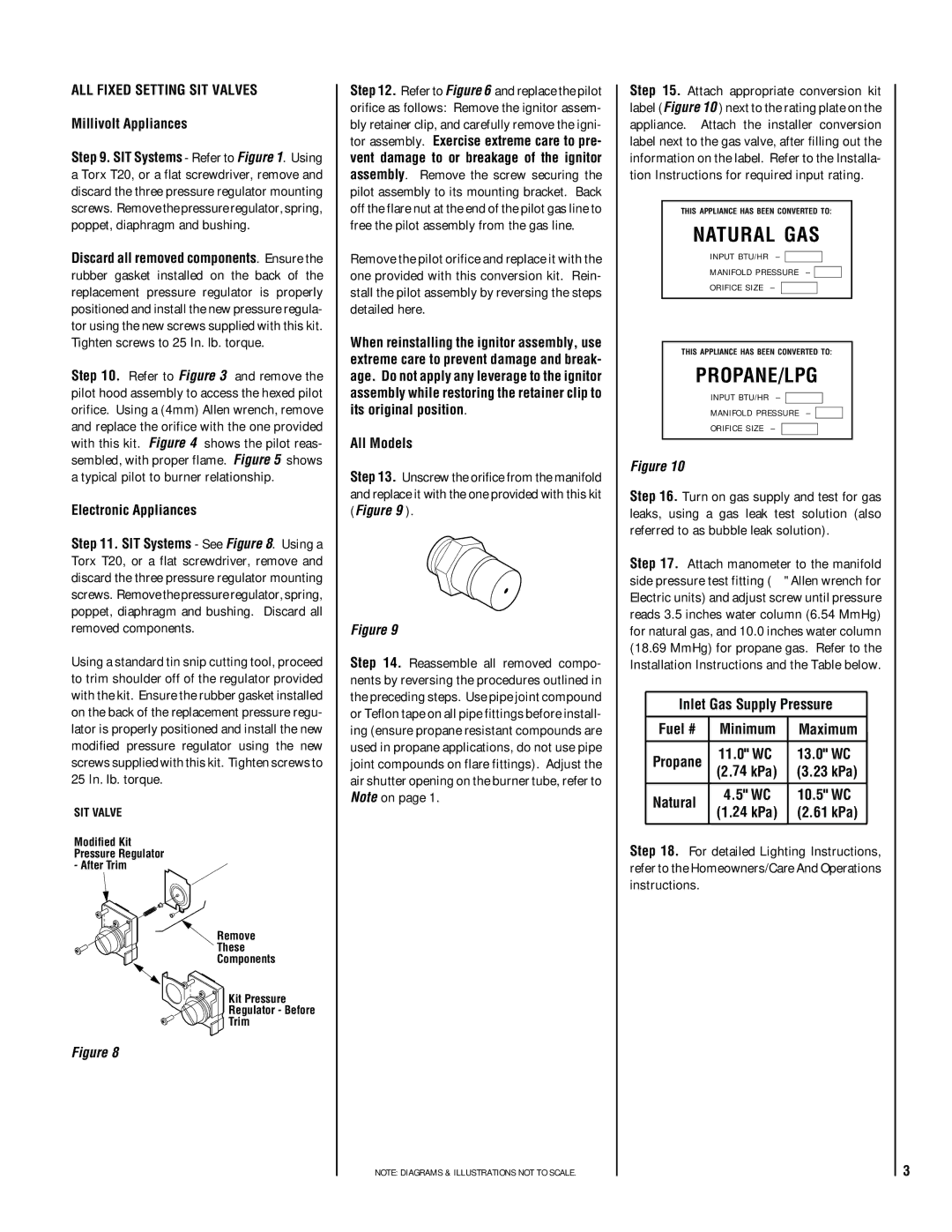 Lennox Hearth FGCK manual ALL Fixed Setting SIT Valves, All Models 