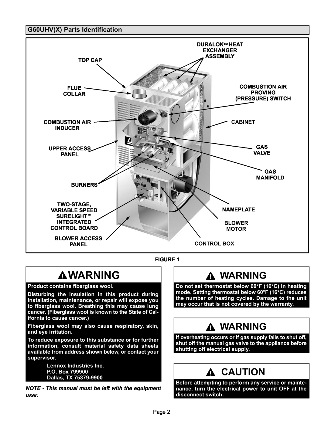 Lennox Hearth G60UHV(X) manual G60UHVX Parts Identification 