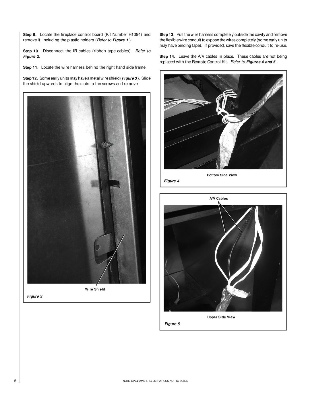 Lennox Hearth H1454, H6977 installation instructions Wire Shield, Bottom Side View Cables Upper Side View 