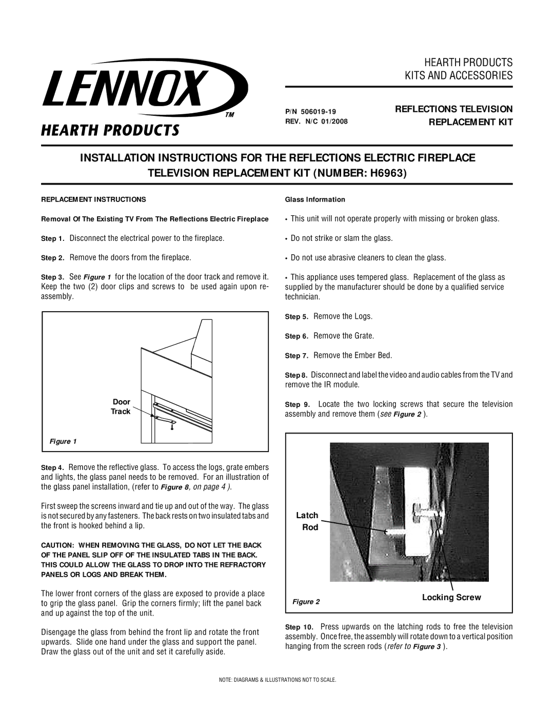 Lennox Hearth H6963 installation instructions Door, Track, Replacement Instructions, Locking Screw 