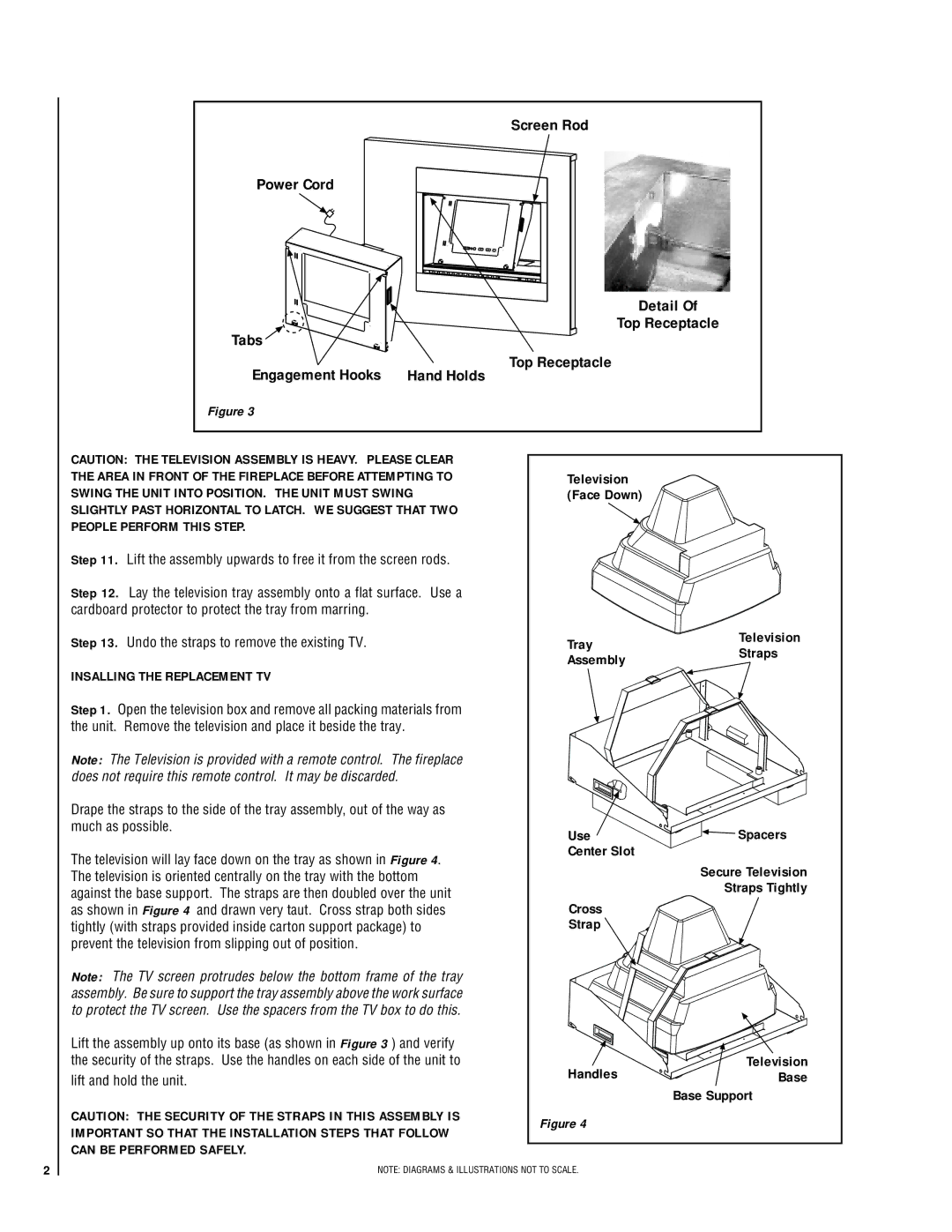 Lennox Hearth H6963 Engagement Hooks, Television Face Down Tray, Straps, Assembly, Insalling the Replacement TV 