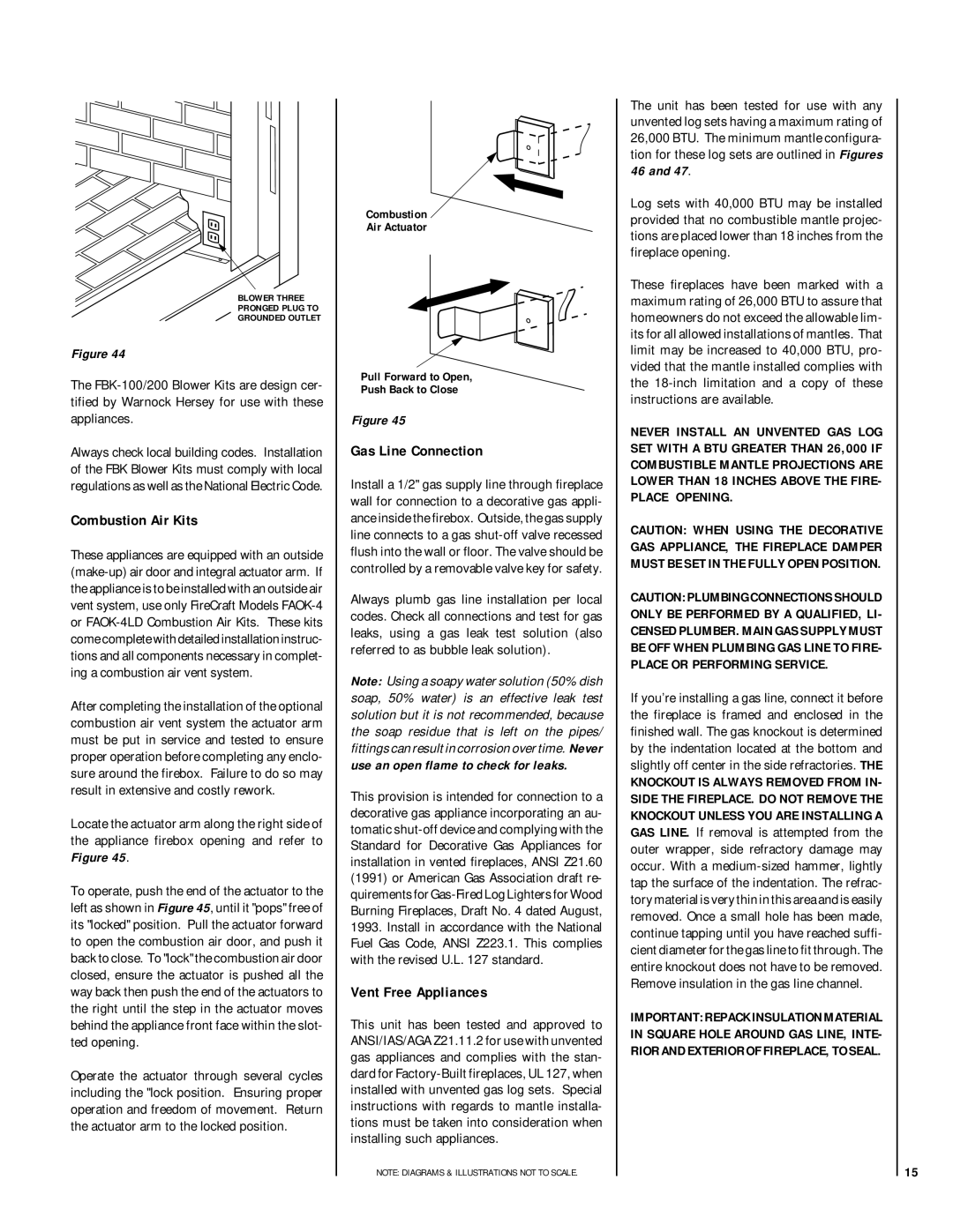 Lennox Hearth RDI-36-H, HCI-36-H installation instructions Combustion Air Kits, Gas Line Connection, Vent Free Appliances 