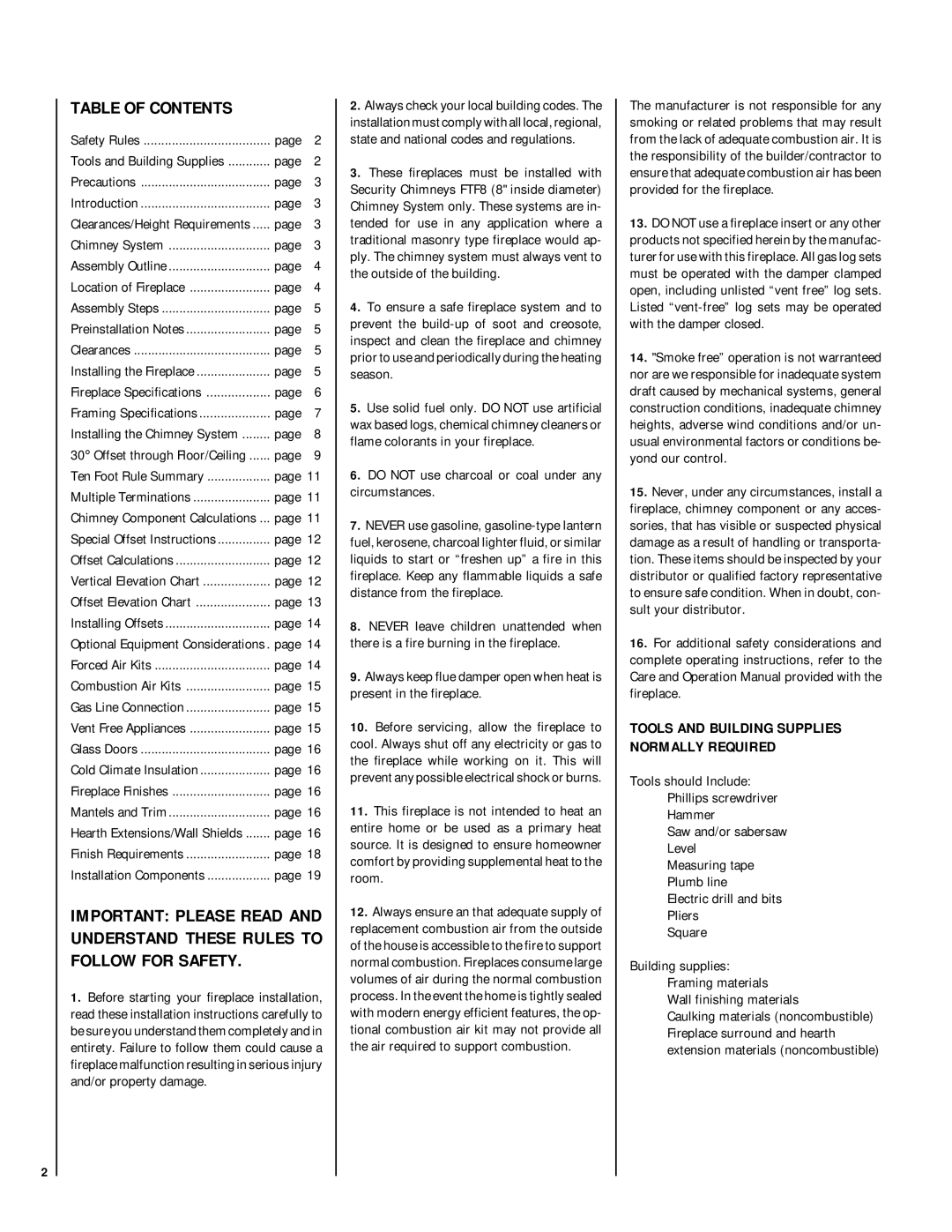 Lennox Hearth HCI-36-H, RDI-36-H installation instructions Table of Contents 