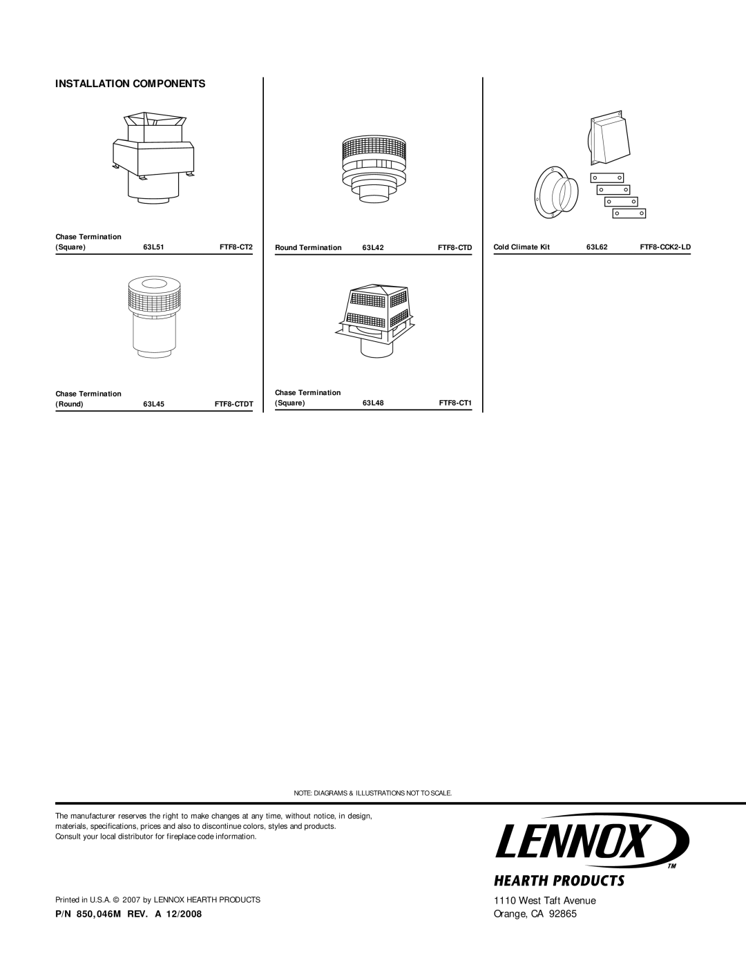 Lennox Hearth HCI-36-H, RDI-36-H installation instructions 850,046M REV. a 12/2008, Orange, CA 