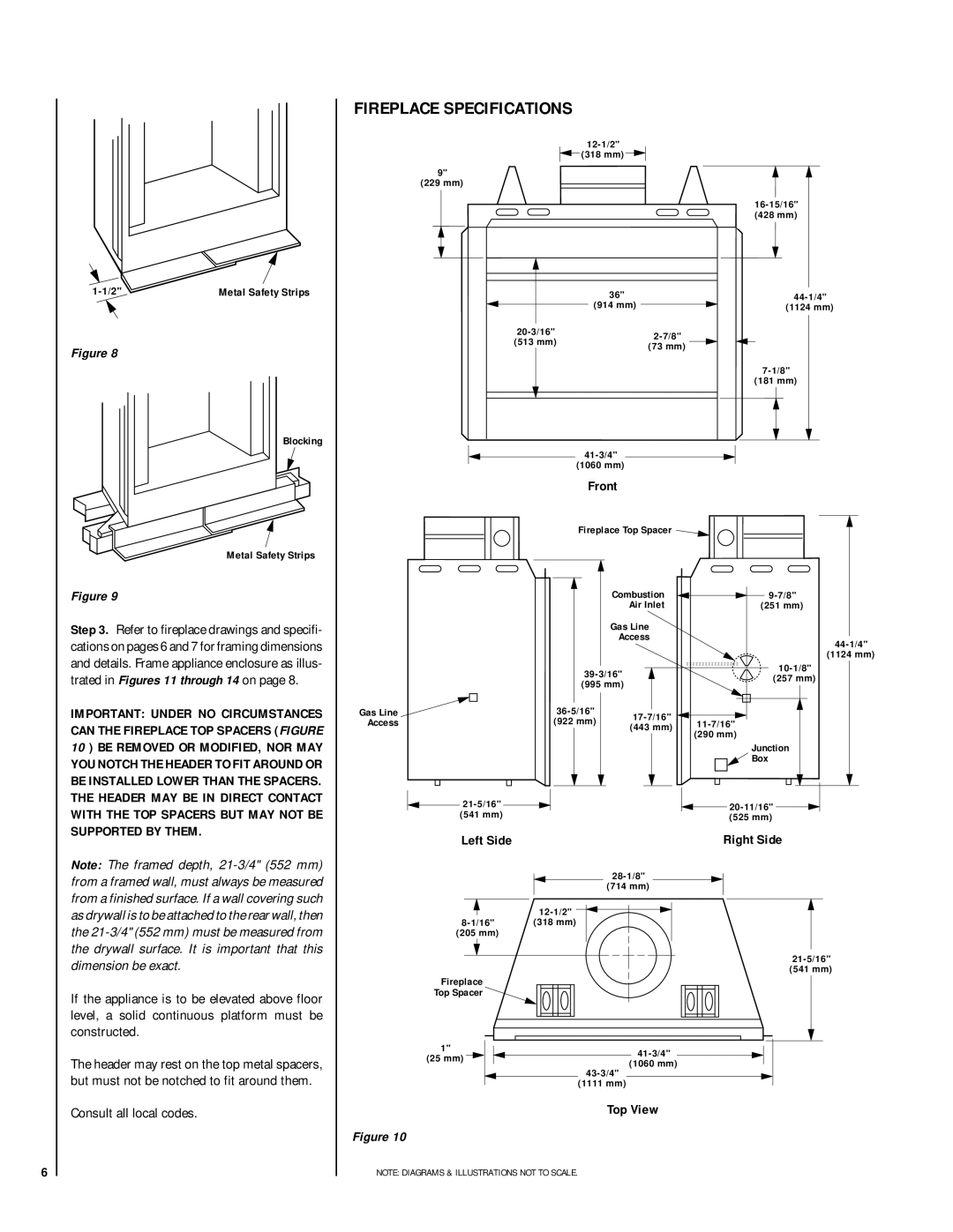 Lennox Hearth HCI-36-H, RDI-36-H installation instructions Fireplace Specifications, Front, Left Side, Right Side, Top View 