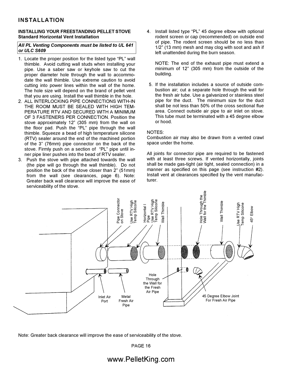 Lennox Hearth II-T C INS, II-T C FS operation manual Pipe 