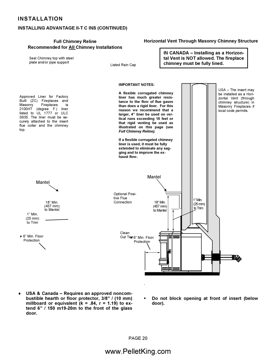 Lennox Hearth II-T C FS operation manual Installing Advantage II-T C INS, Important Notes 