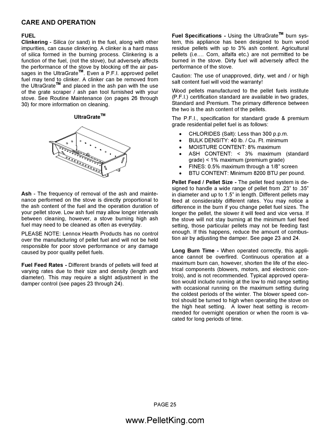 Lennox Hearth II-T C FS, II-T C INS operation manual Fuel, UltraGrateTM 