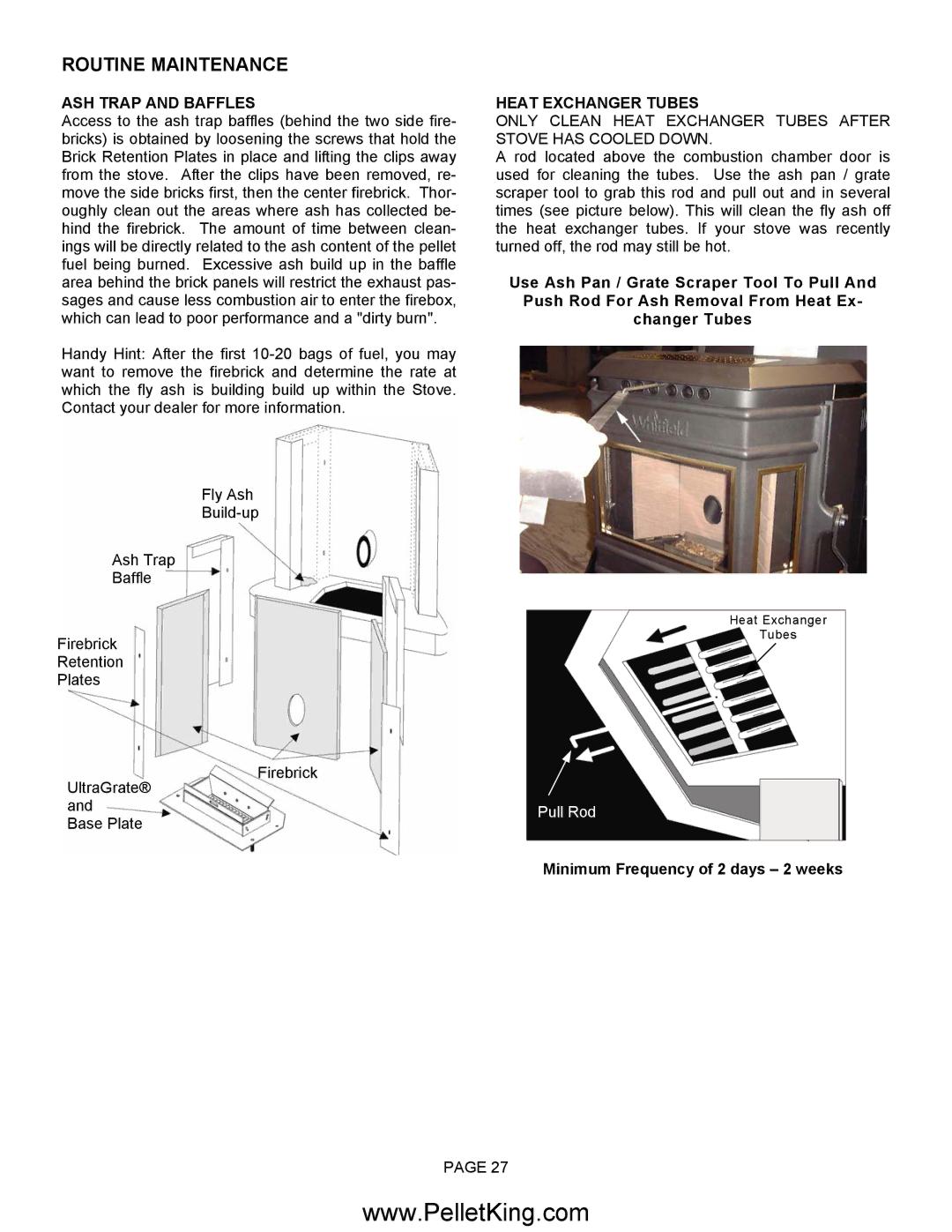 Lennox Hearth II-T C FS, II-T C INS operation manual ASH Trap and Baffles, Heat Exchanger Tubes 