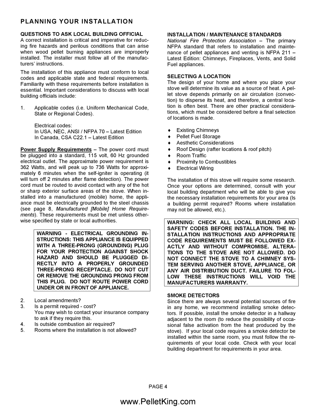 Lennox Hearth II-T C INS, II-T C FS Planning Your Installation, Installation / Maintenance Standards, Selecting a Location 