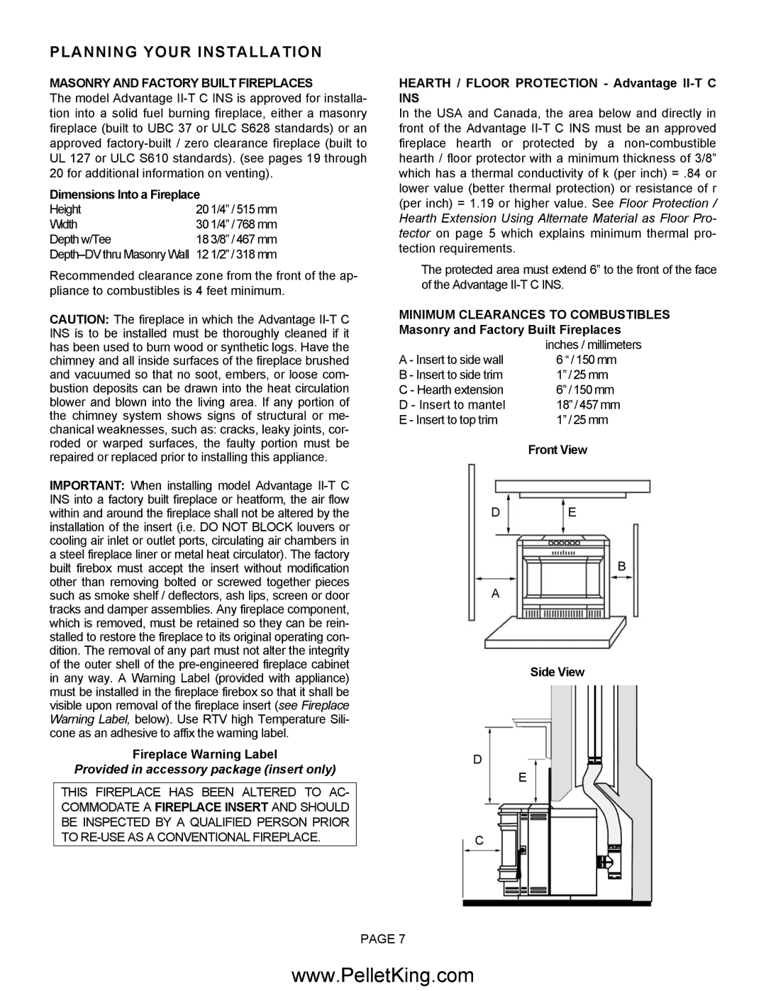 Lennox Hearth II-T C FS, II-T C INS operation manual Masonry and Factory Built Fireplaces 