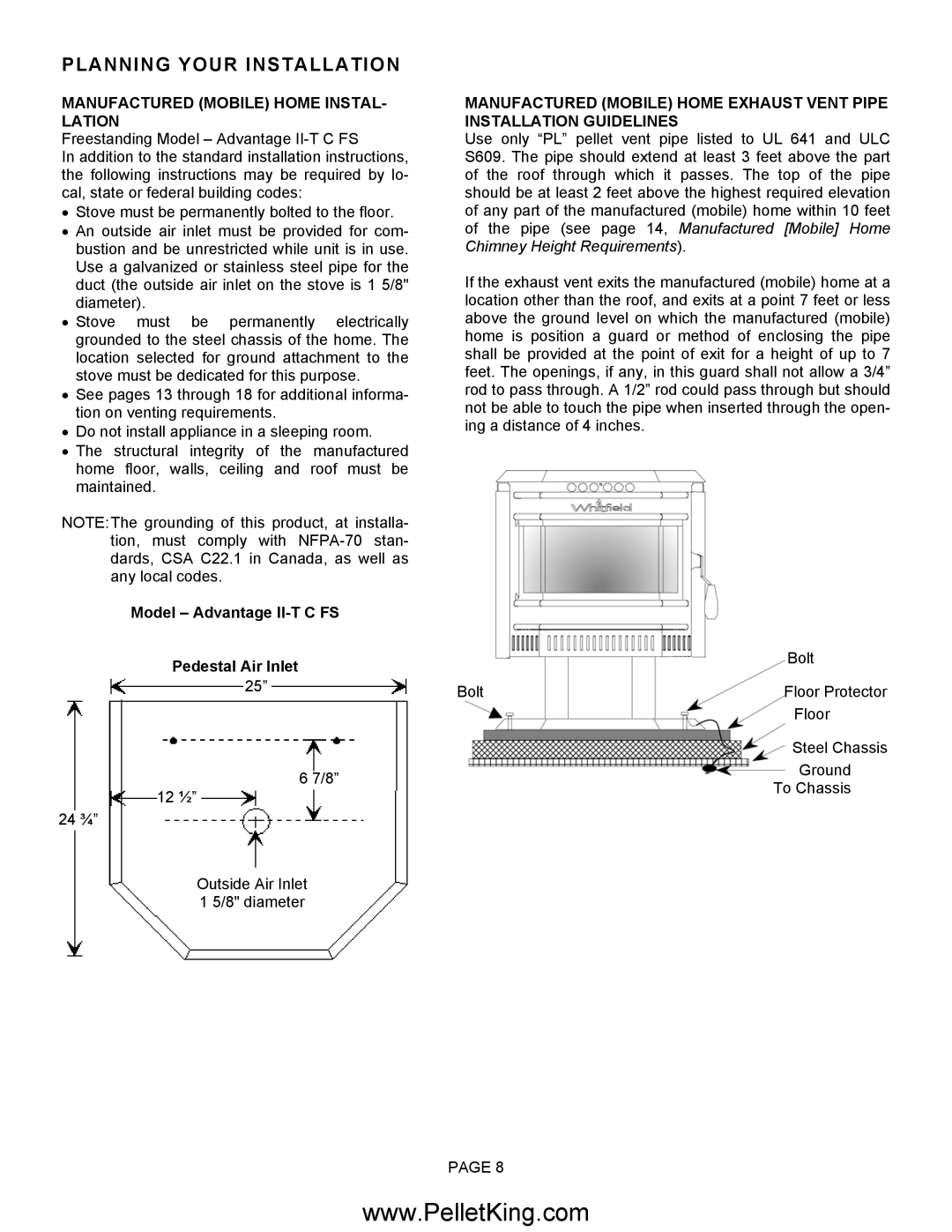 Lennox Hearth II-T C INS Manufactured Mobile Home INSTAL- Lation, Model Advantage II-T C FS Pedestal Air Inlet 