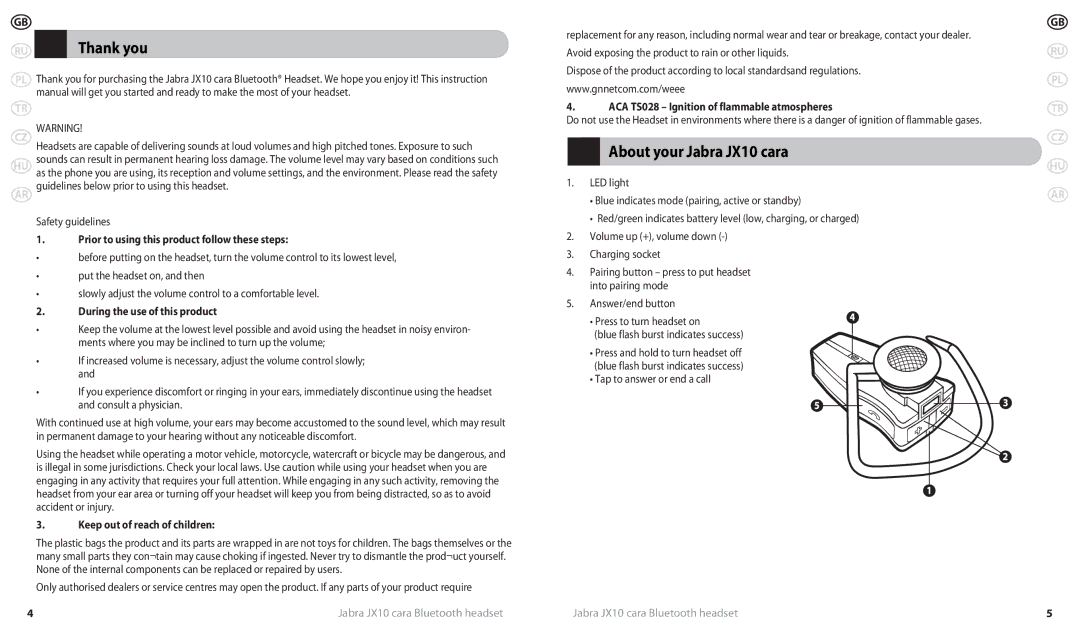 Lennox Hearth JX10 CARA user manual Thank you, About your Jabra JX10 cara 