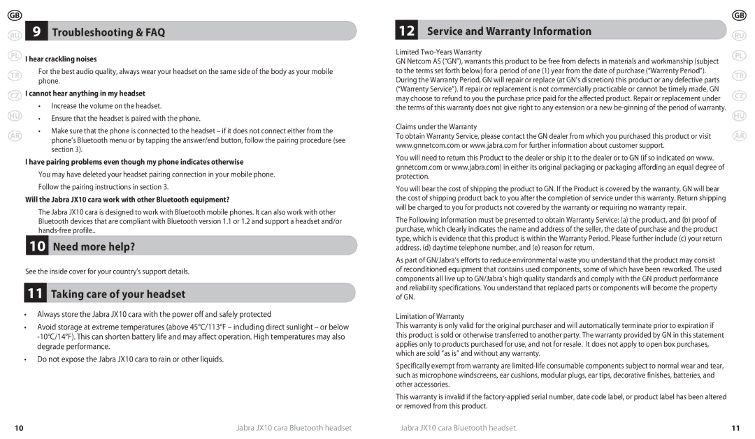 Lennox Hearth JX10 CARA user manual Troubleshooting & FAQ, Need more help?, Taking care of your headset 