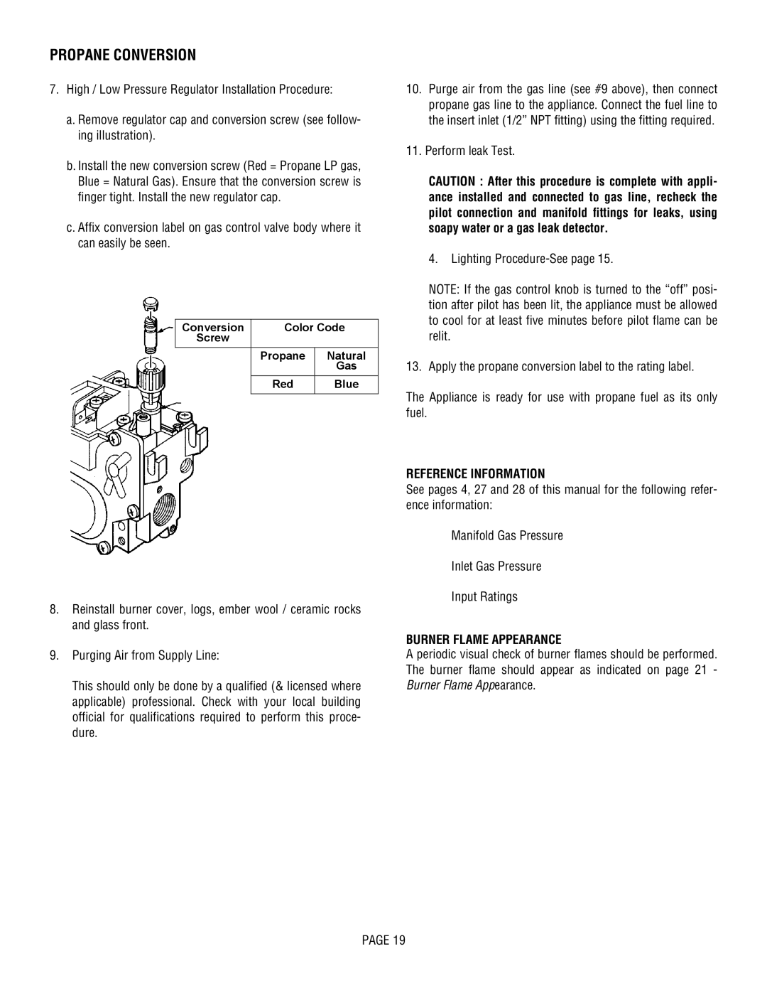 Lennox Hearth L20 BF-2, L20 DVF-2 manual Reference Information, Burner Flame Appearance 