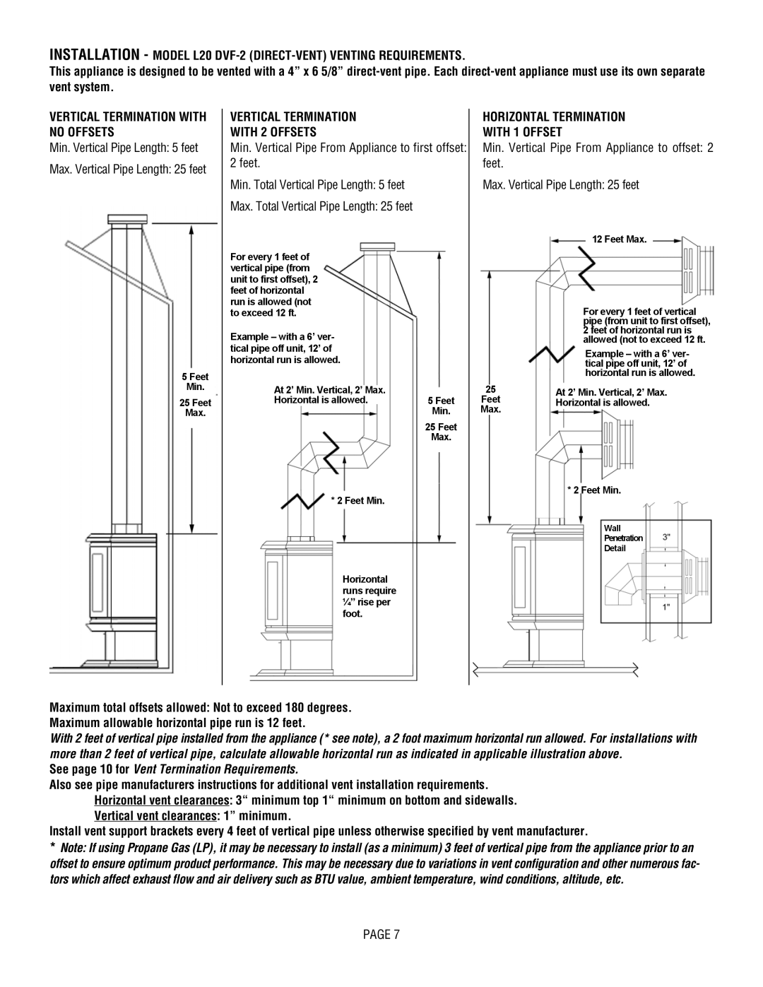 Lennox Hearth L20 BF-2, L20 DVF-2 manual Vertical Termination with no Offsets, Vertical Termination With 2 Offsets 