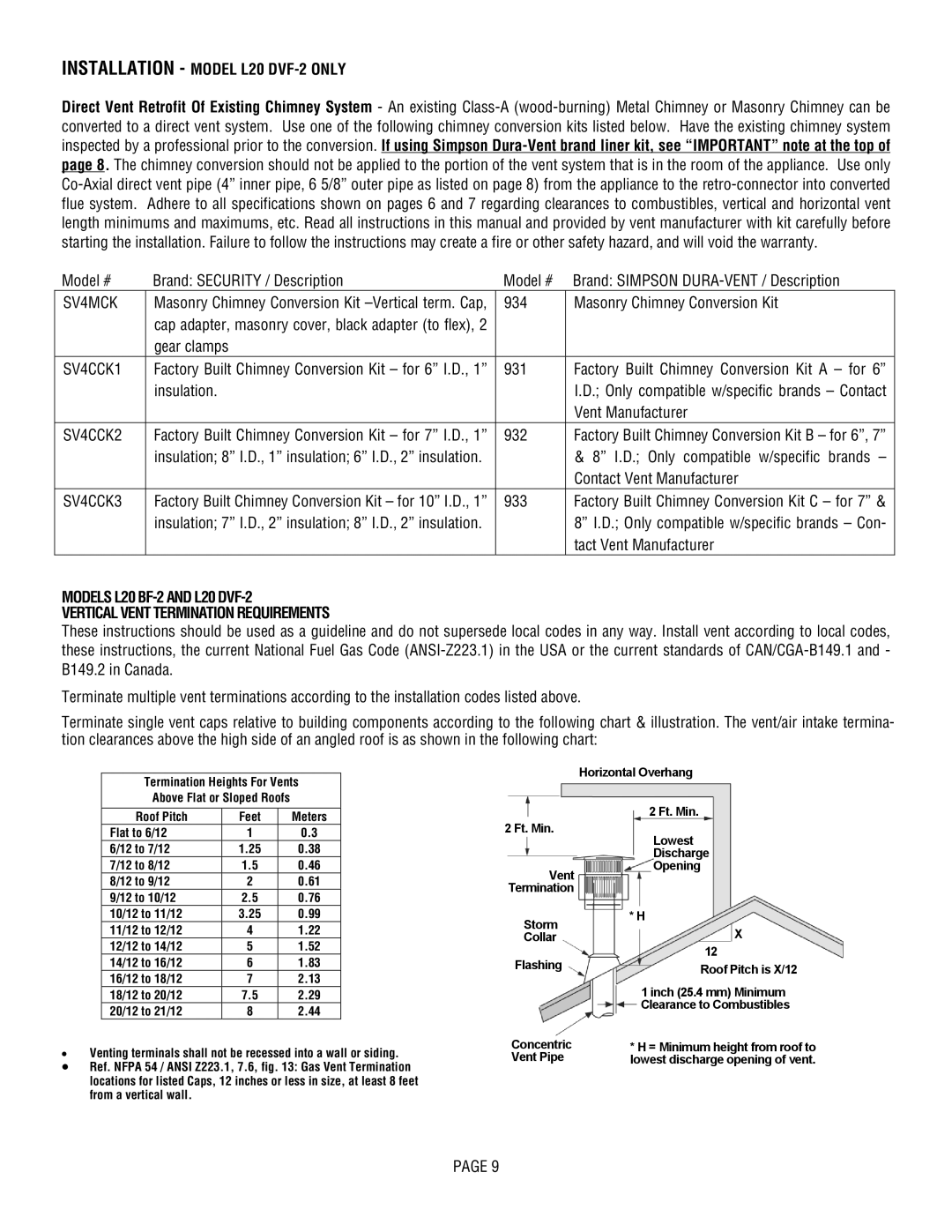 Lennox Hearth L20 BF-2 manual Installation Model L20 DVF-2 only, SV4MCK 