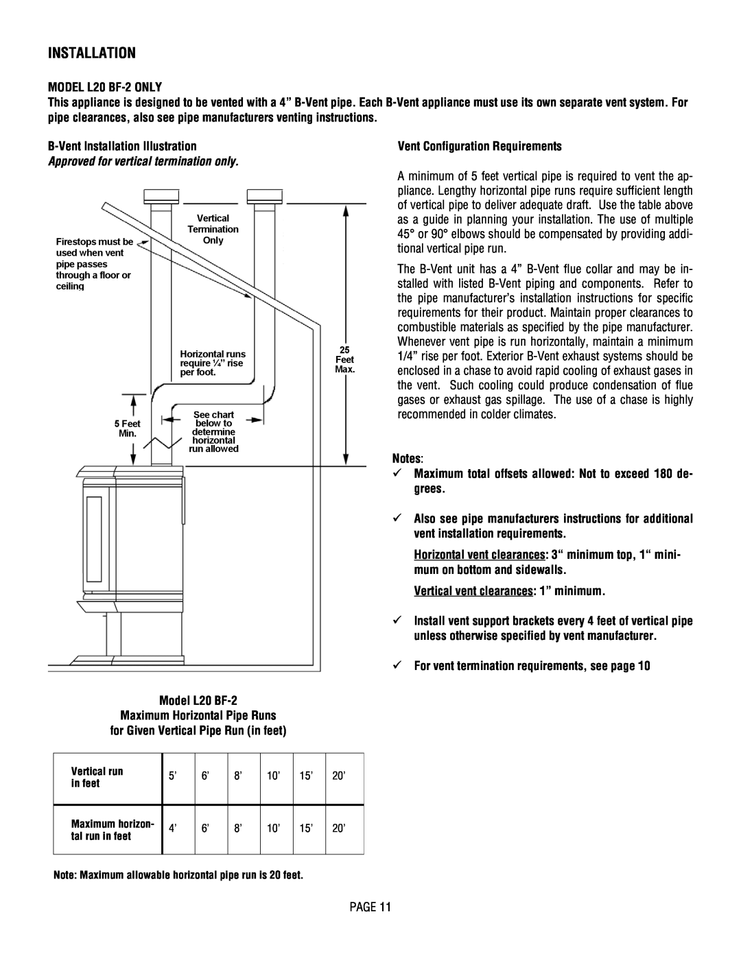 Lennox Hearth manual MODEL L20 BF-2ONLY, B-VentInstallation Illustration, Approved for vertical termination only 