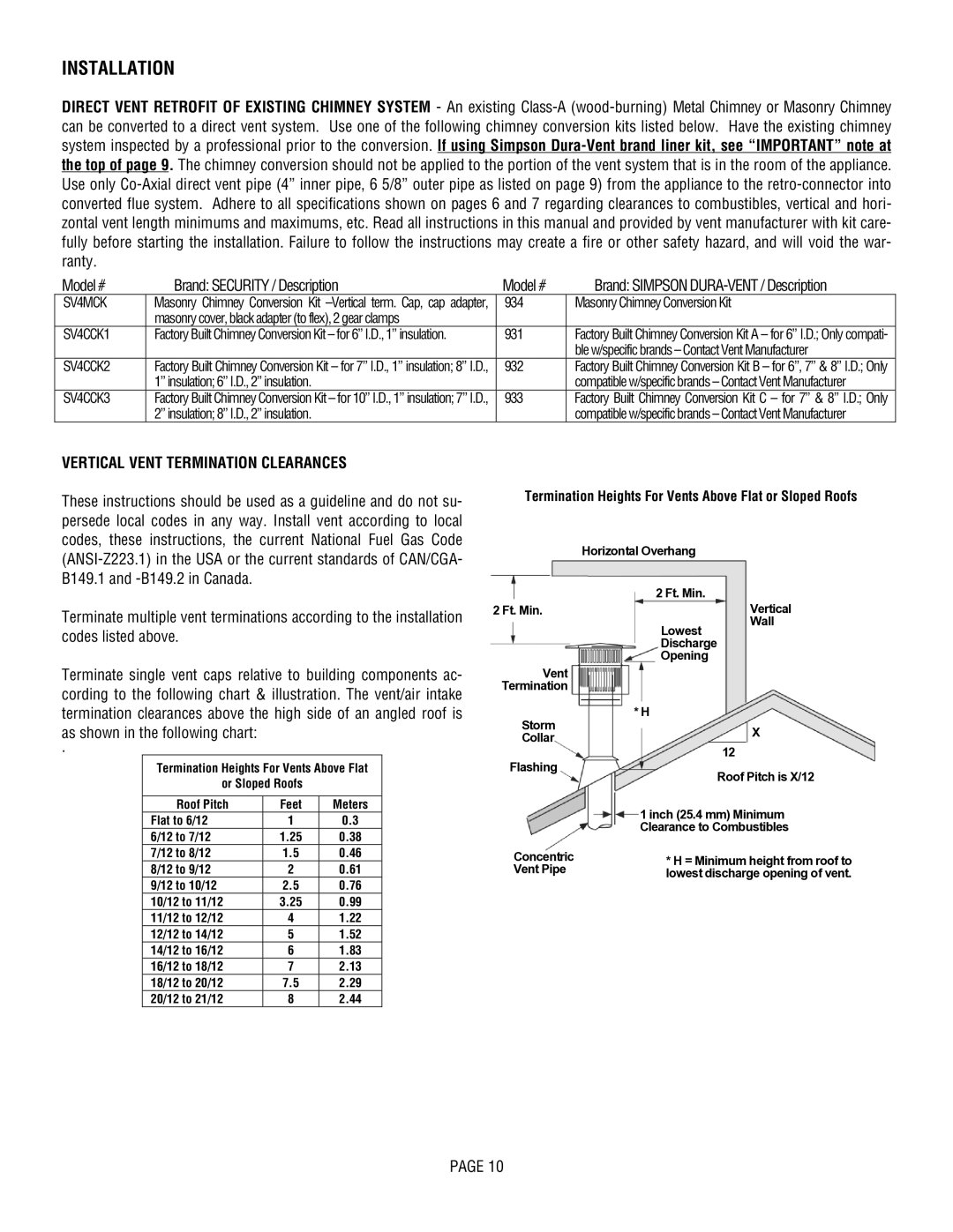 Lennox Hearth L30 DVF-2 operation manual Vertical Vent Termination Clearances, SV4MCK 