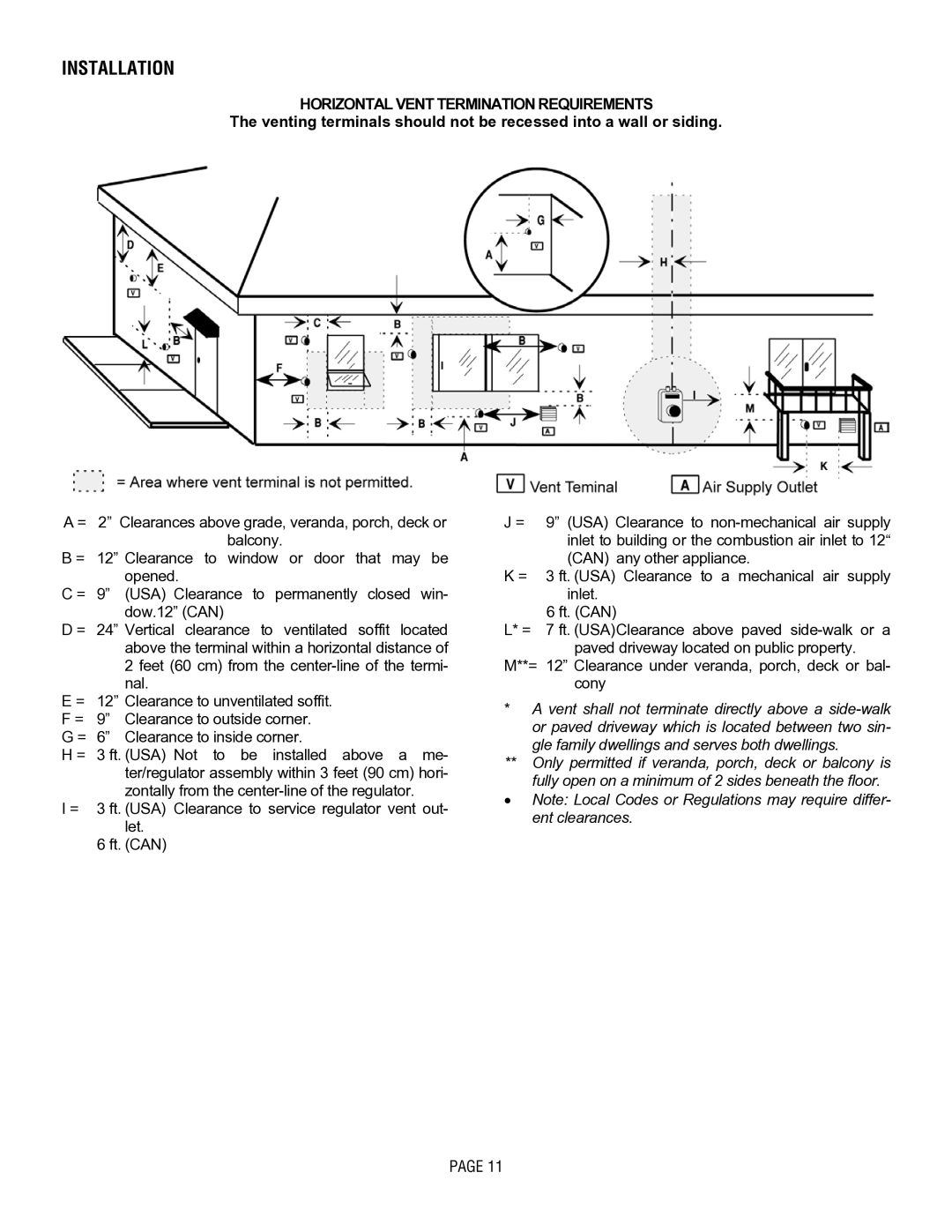 Lennox Hearth L30 DVF-2 operation manual Horizontal Vent Termination Requirements 