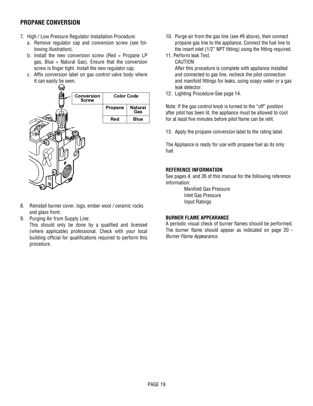 Lennox Hearth L30 DVF-2 operation manual Reference Information, Burner Flame Appearance 