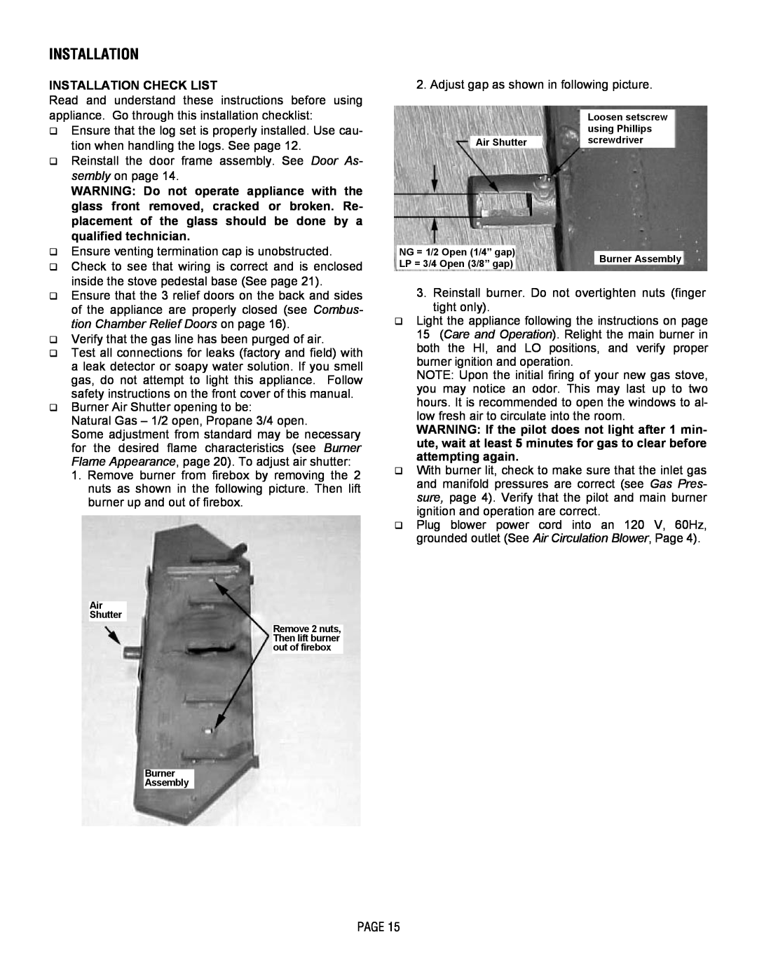 Lennox Hearth L30 DVF-2 operation manual Installation Check List 