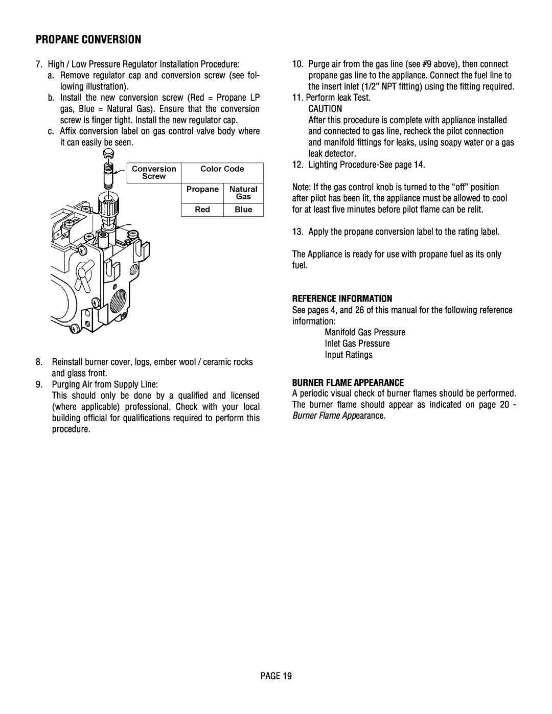 Lennox Hearth L30 DVF-2 operation manual Propane Conversion, Reference Information, Burner Flame Appearance 