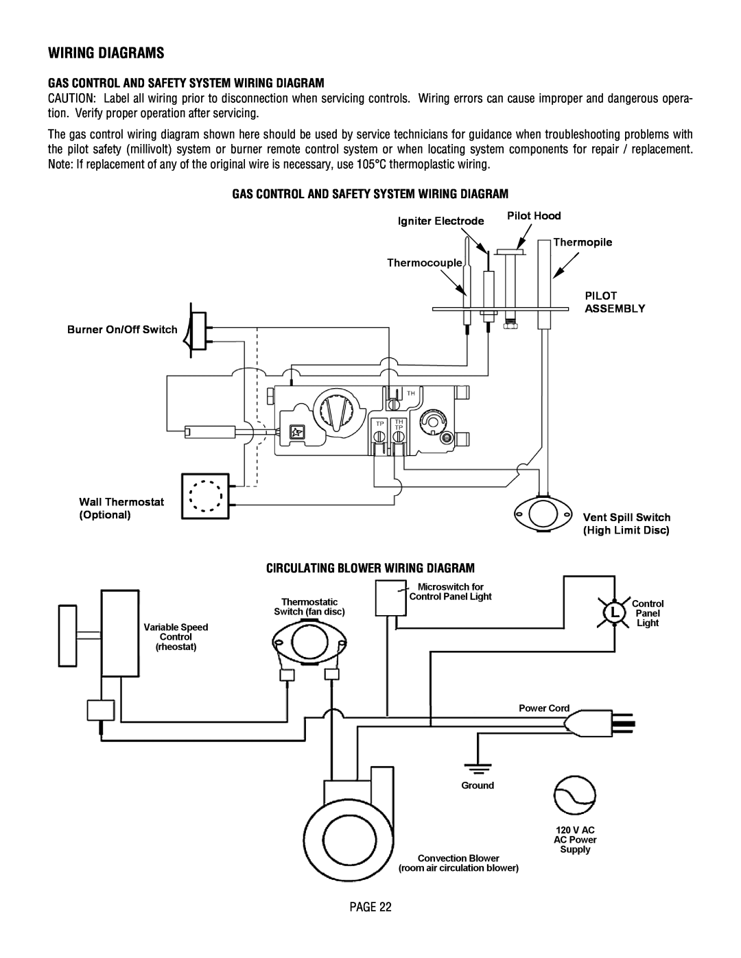 Lennox Hearth L30 DVF-2 Wiring Diagrams, Gas Control And Safety System Wiring Diagram, Circulating Blower Wiring Diagram 