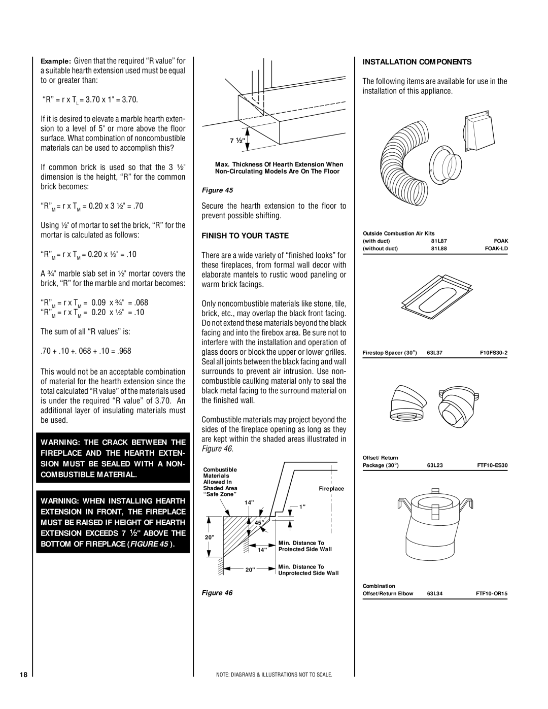 Lennox Hearth LA41TCF, LA41CF installation instructions Finish to Your Taste, Installation Components, Min. Distance To 