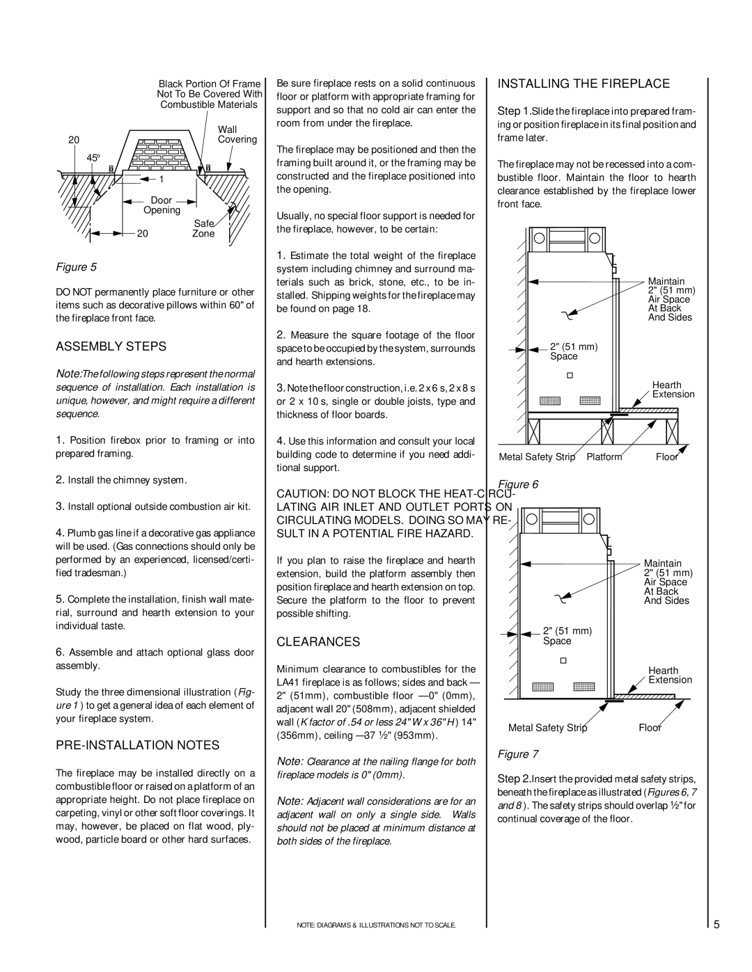 Lennox Hearth LA41CF, LA41TCF Assembly Steps, PRE-INSTALLATION Notes, Clearances, Installing the Fireplace 