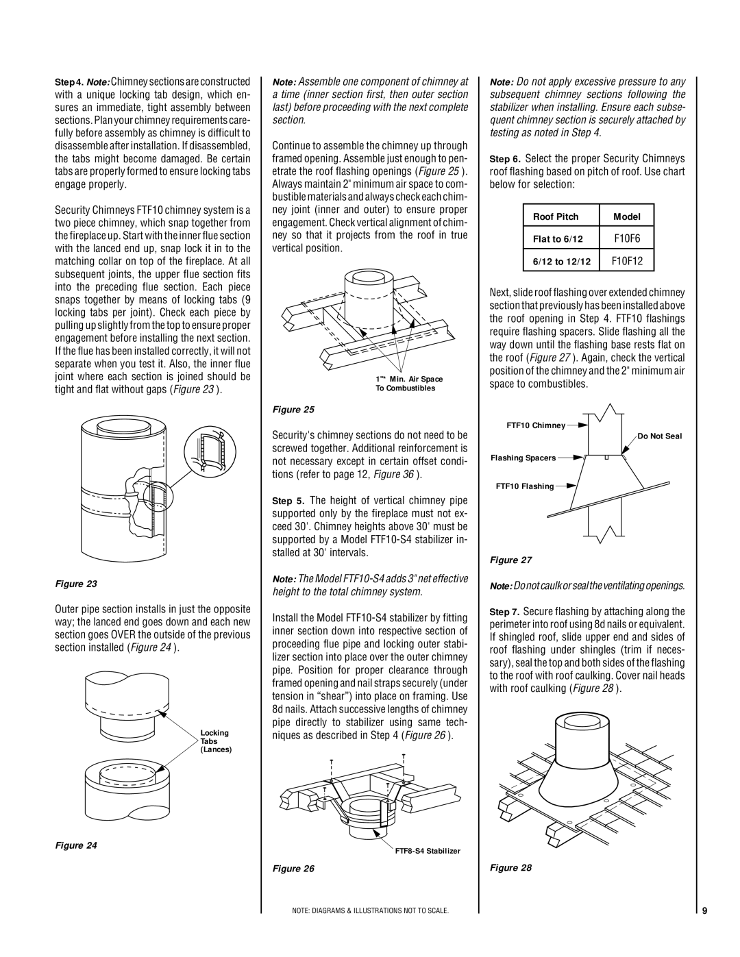 Lennox Hearth LA41CF, LA41TCF installation instructions Roof Pitch Model Flat to 6/12, 12 to 12/12, FTF8-S4 Stabilizer 