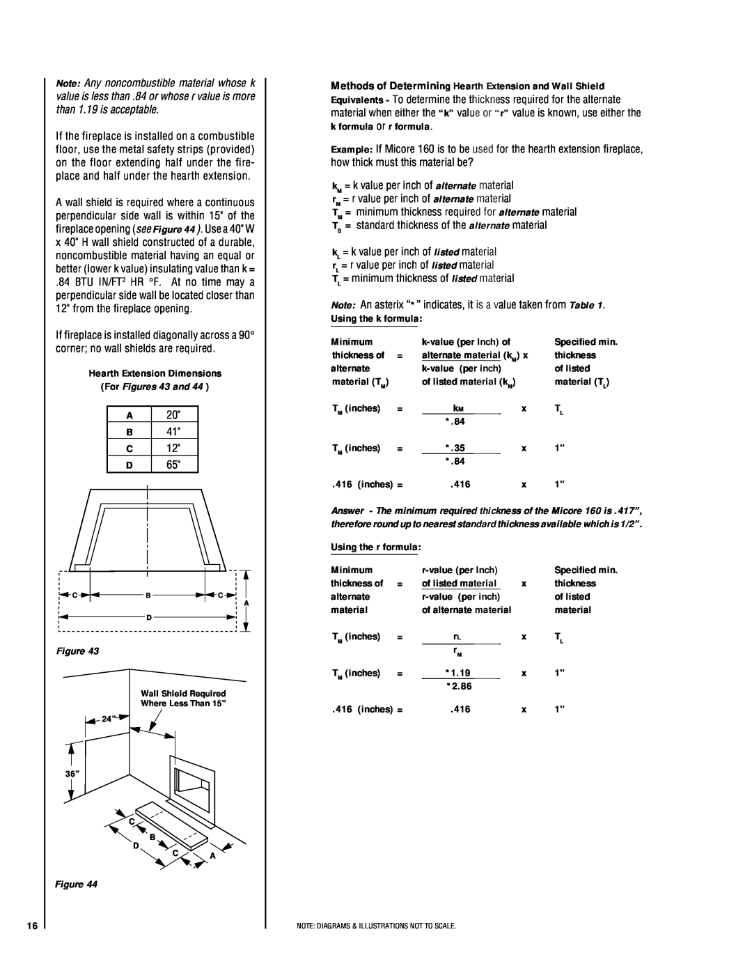 Lennox Hearth LA41TCF, LA41CF installation instructions For Figures 43 and, Hearth Extension Dimensions 