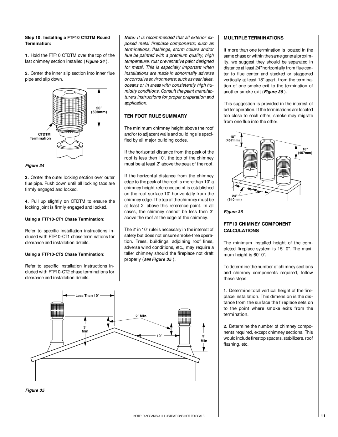 Lennox Hearth LBR-3824, LBR-4324-H TEN Foot Rule Summary, Multiple Terminations, FTF10 Chimney Component Calculations 