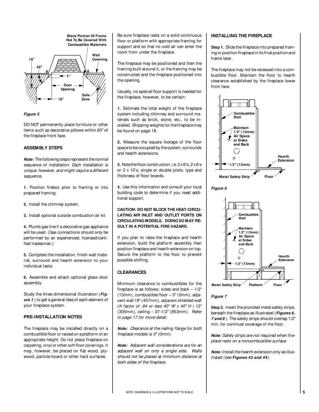 Lennox Hearth LBC-3824, LBR-4324-H, LBC-4324-H Installing the Fireplace, Assembly Steps, PRE-INSTALLATION Notes, Clearances 