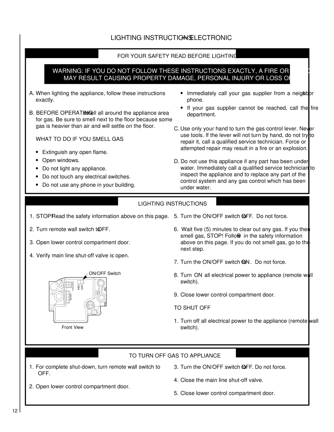 Lennox Hearth LBV-3824MN, LBV-3824EN, LBV-4324MP Lighting Instructions Electronic, What to do if YOU Smell GAS, To Shut OFF 