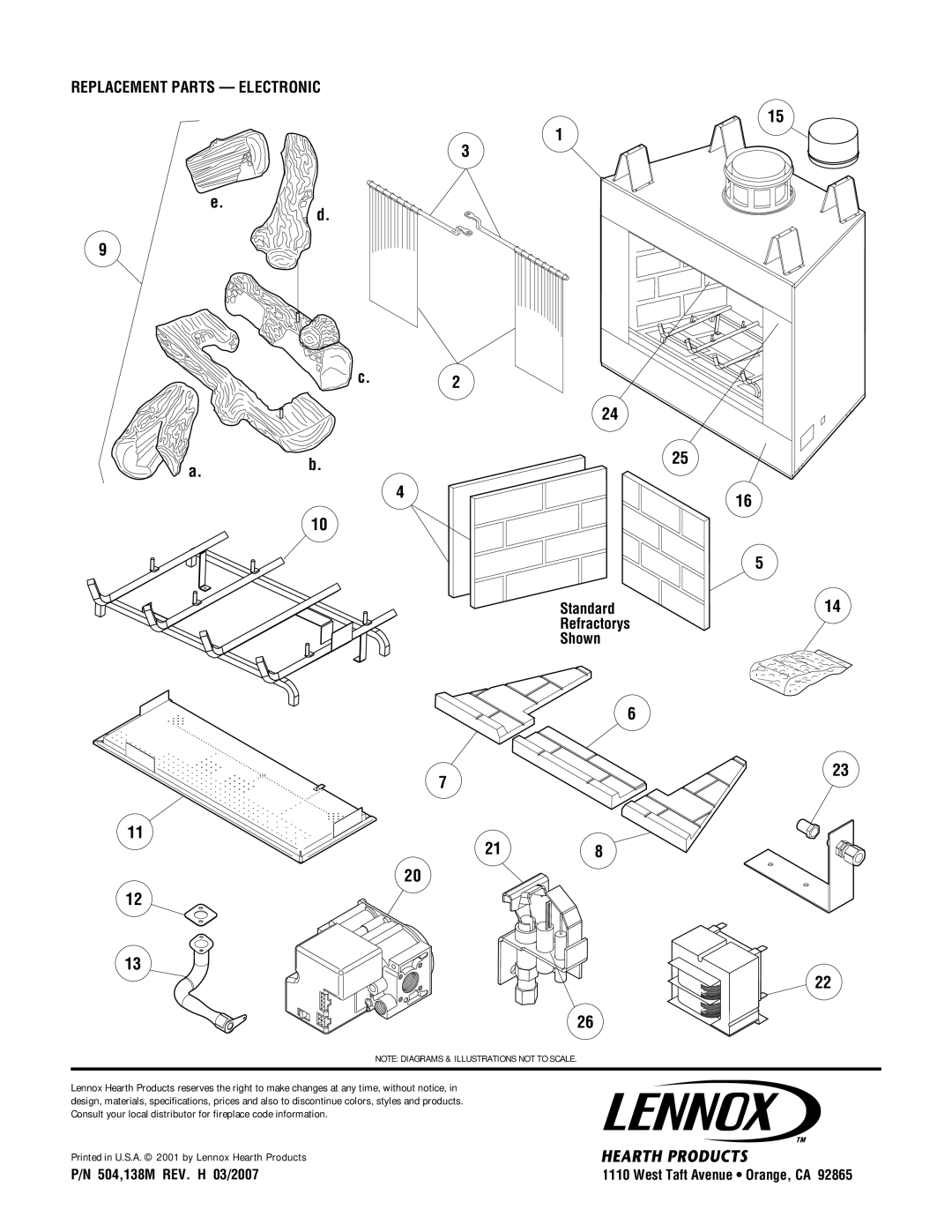 Lennox Hearth LBV-3824EN, LBV-4324MP-H, LBV-4324MN-H, LBV-4324EP Replacement Parts Electronic, 504,138M REV. H 03/2007 