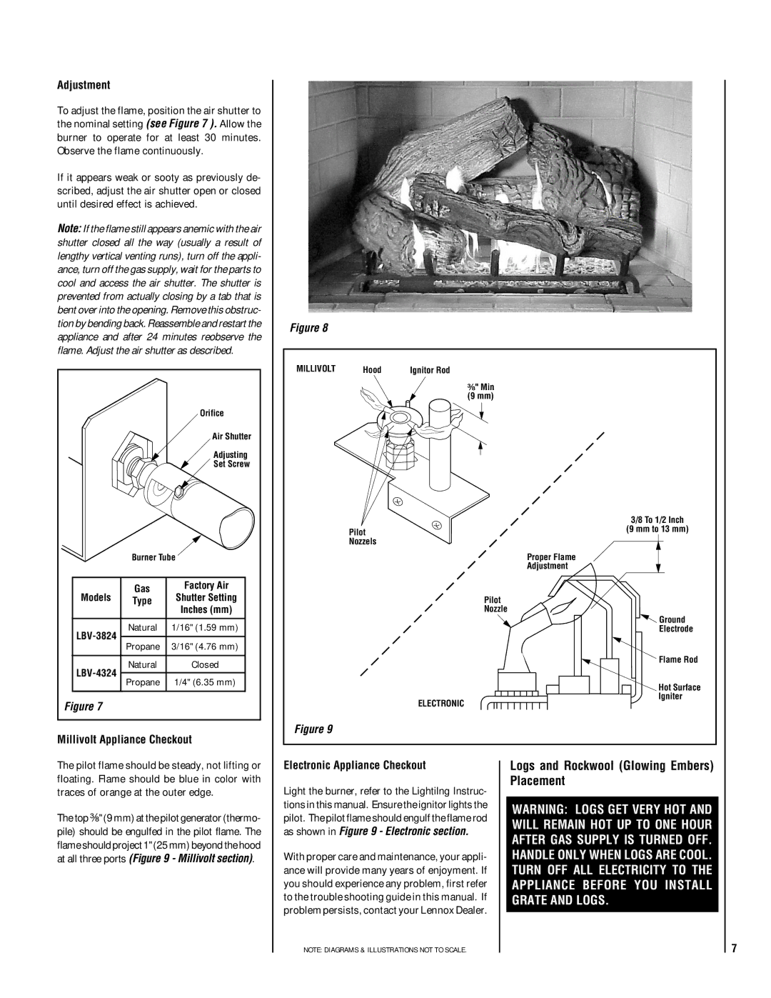 Lennox Hearth LBV-3824EN-H, LBV-4324MP-H manual Adjustment, Millivolt Appliance Checkout, Electronic Appliance Checkout 