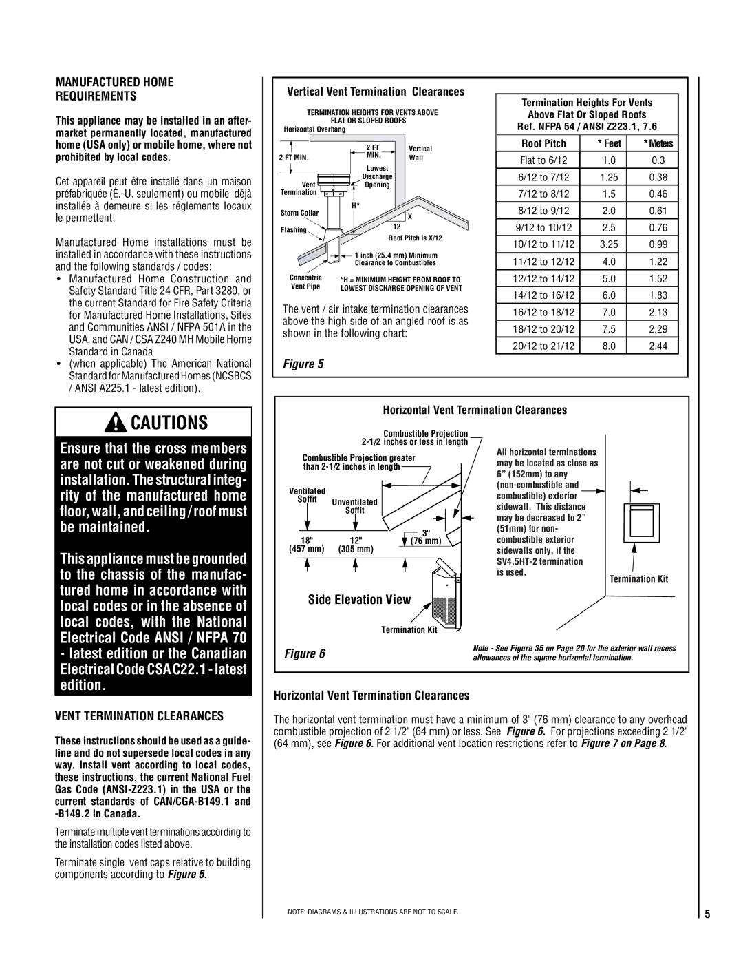 Lennox Hearth LMDVR-3328-CPM, LMDVT-3328-CPM Manufactured Home Requirements, Vertical Vent Termination Clearances, Feet 