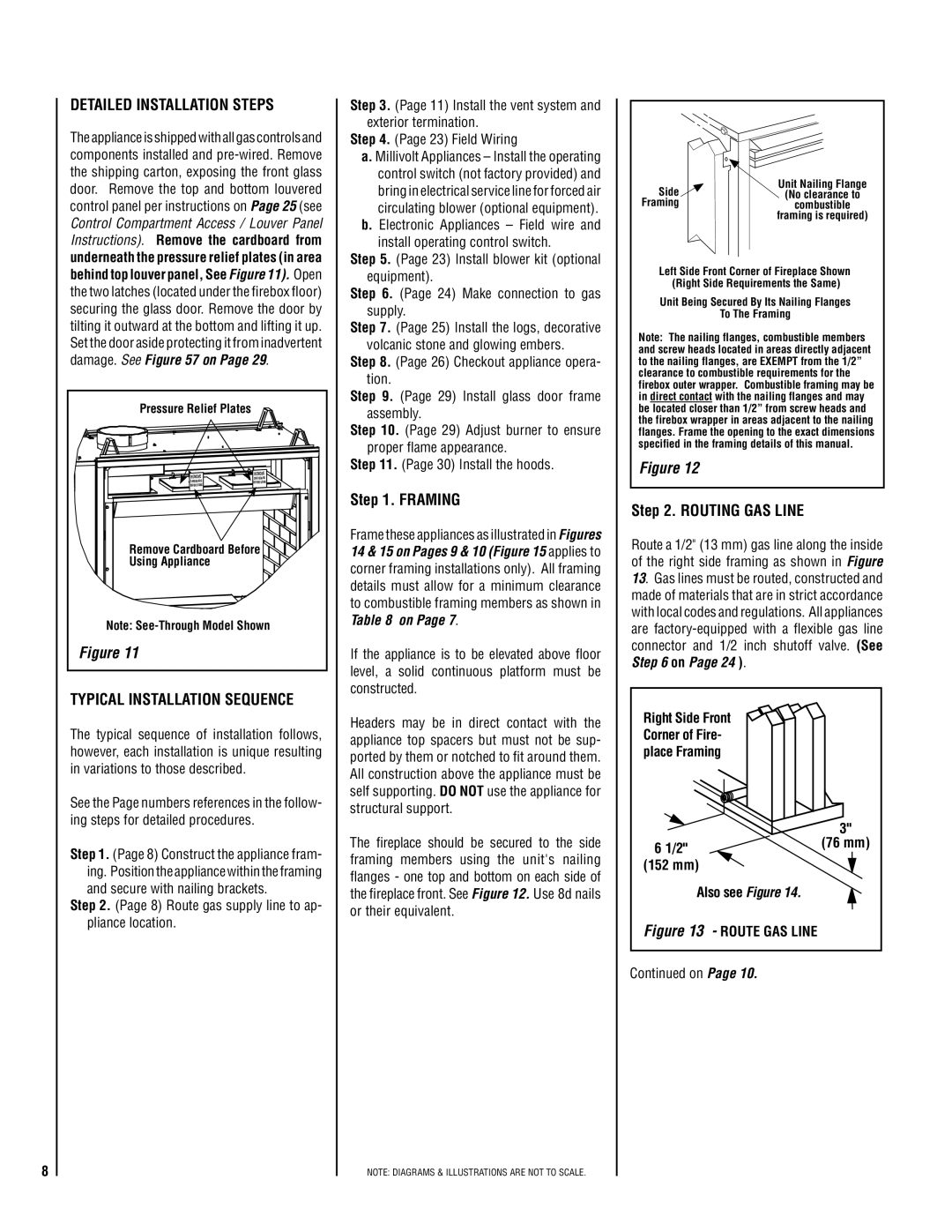 Lennox Hearth LMDV-35 Series Detailed Installation Steps, Typical Installation Sequence, Framing, Routing Gas Line 