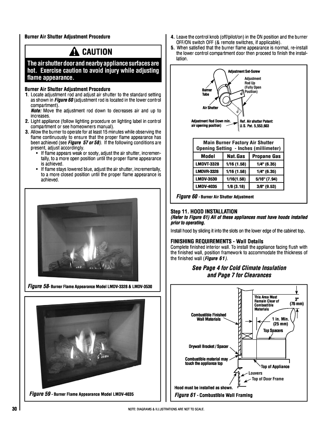 Lennox Hearth LMDVT-3328-CPM See Page 4 for Cold Climate Insulation, and Page 7 for Clearances, Hood Installation 