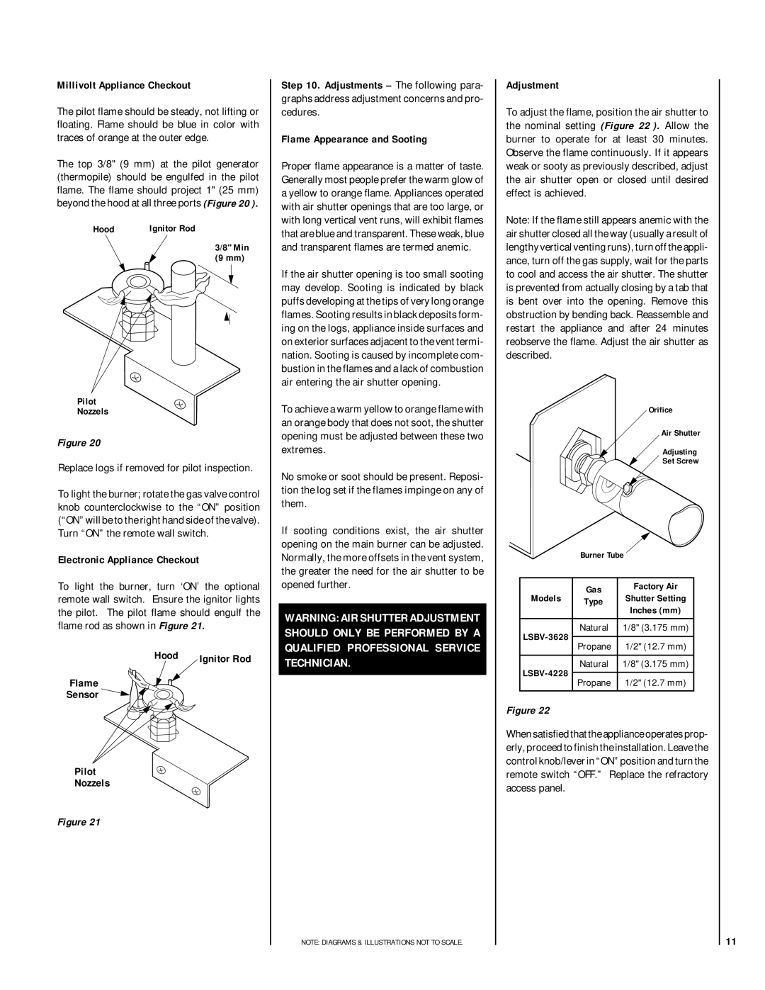 Lennox Hearth LSBV-3628EN, LSBV-4228MP Millivolt Appliance Checkout, Electronic Appliance Checkout, Hood, Adjustment 