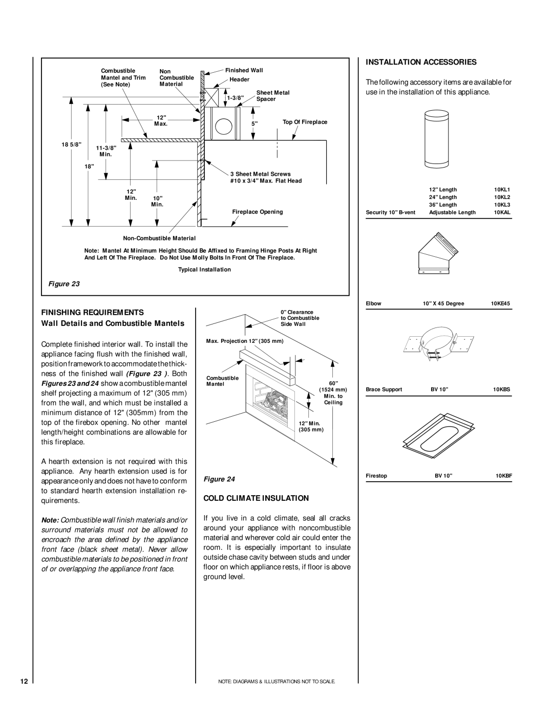 Lennox Hearth LSBV-4228MP, LSBV-4228EN Installation Accessories, Finishing Requirements, Cold Climate Insulation 